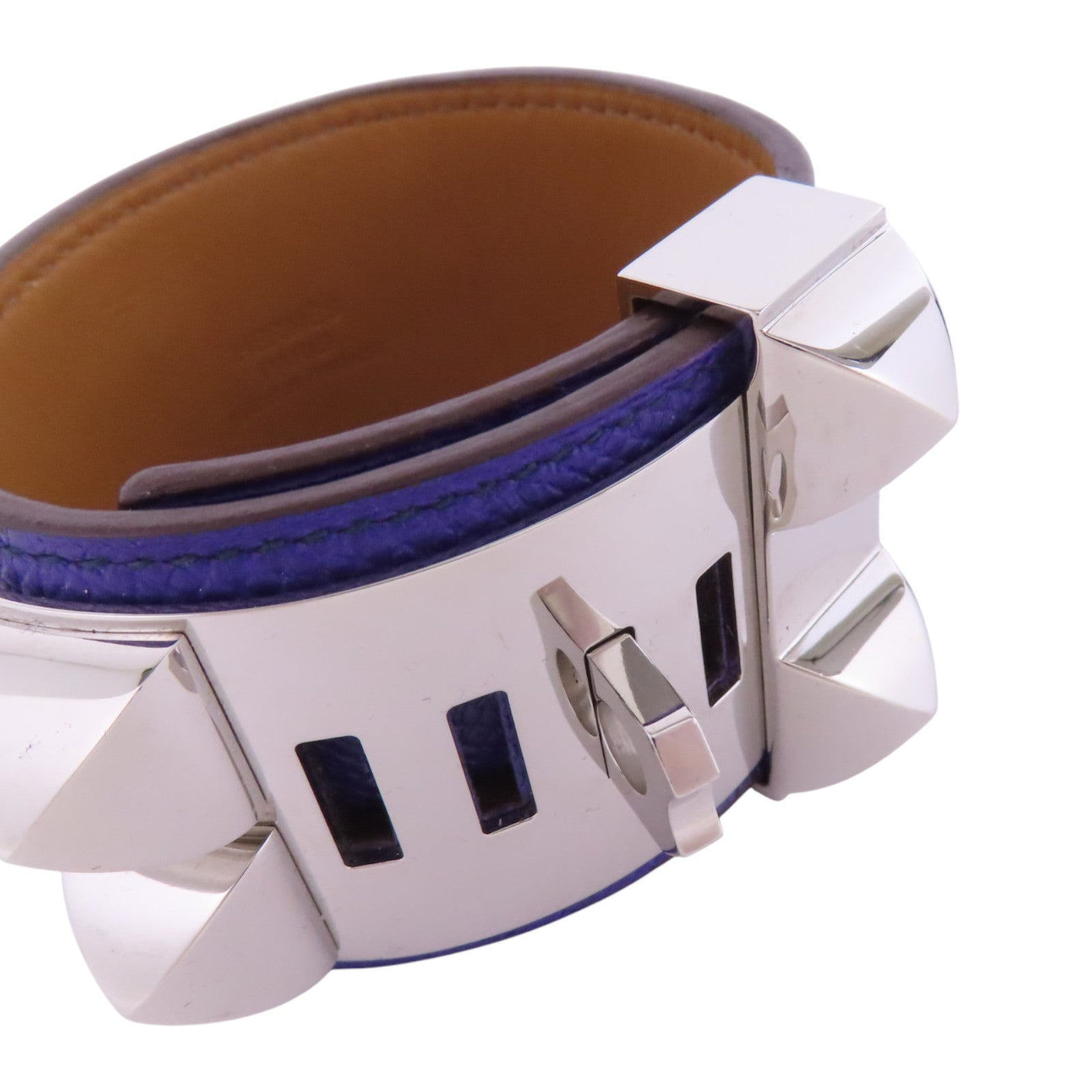 HERMES Clemence皮革Collier de Chien Bracelet銀扣手鐲