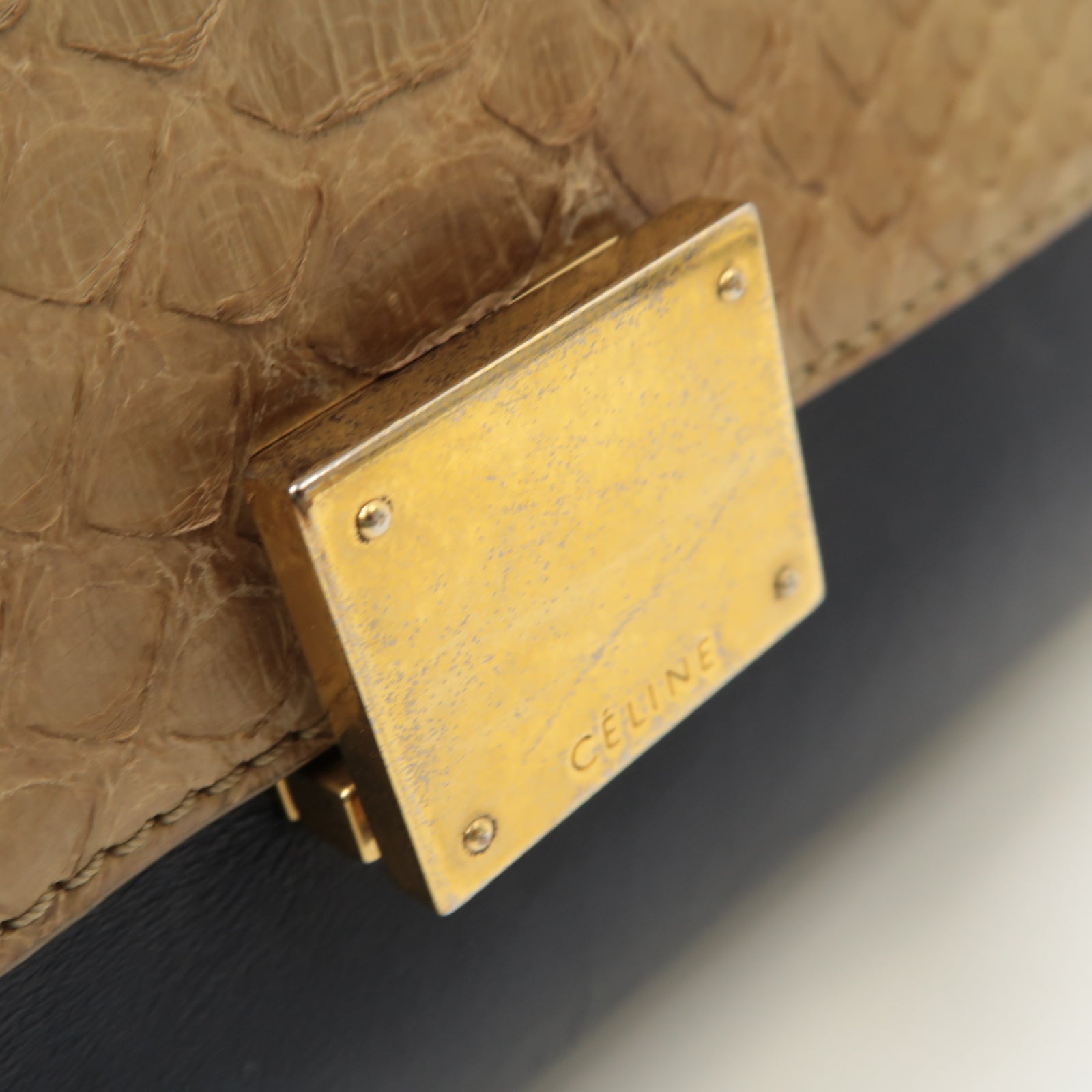 CELINE 【激減優惠】牛皮皮革/蛇皮皮革Trapeze 2 Way Shoulder金扣手挽肩背兩用袋深藍色/白色/淺啡色