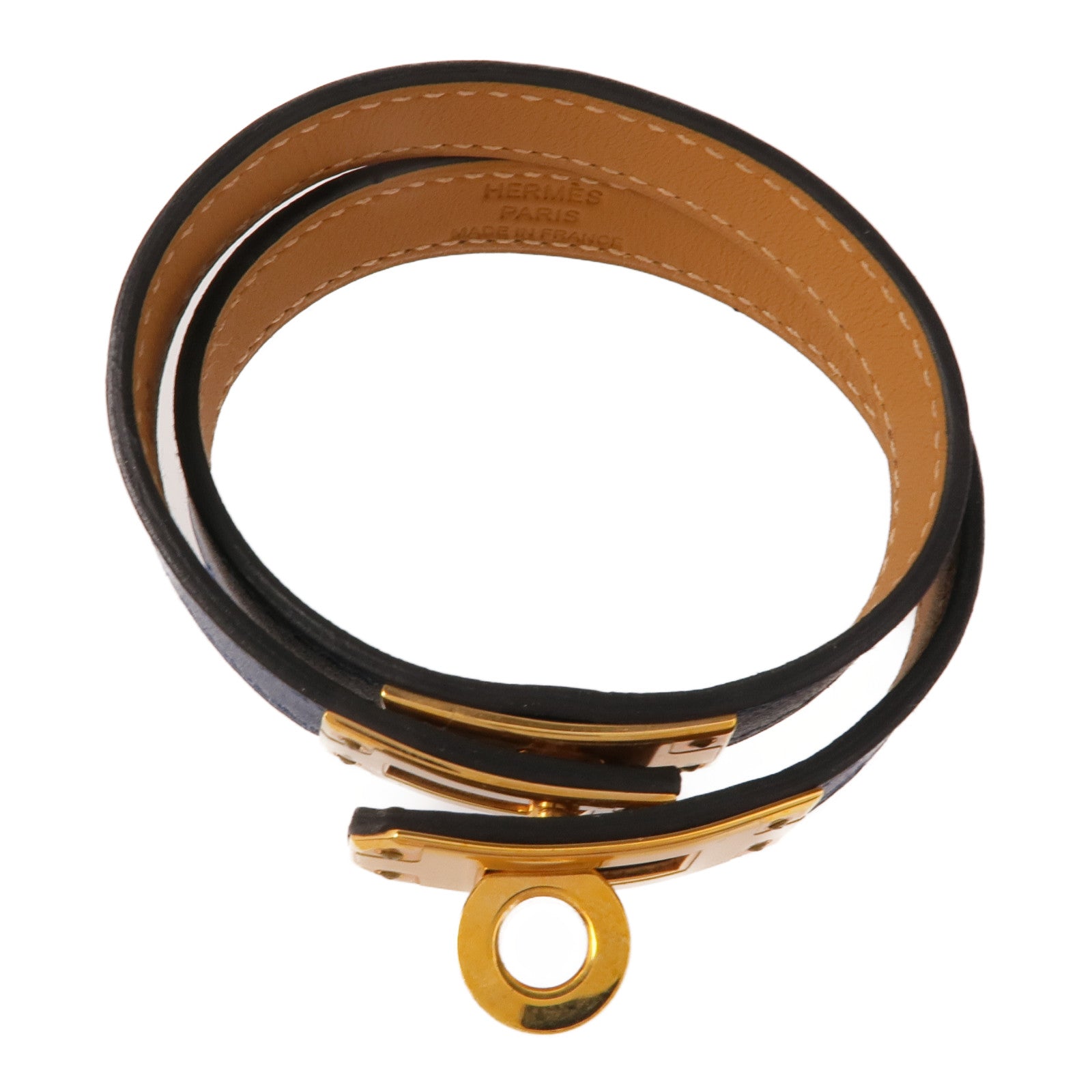 HERMES Swift皮革Kelly Double Tour Bracelet手鏈S7 Bleu De Galice