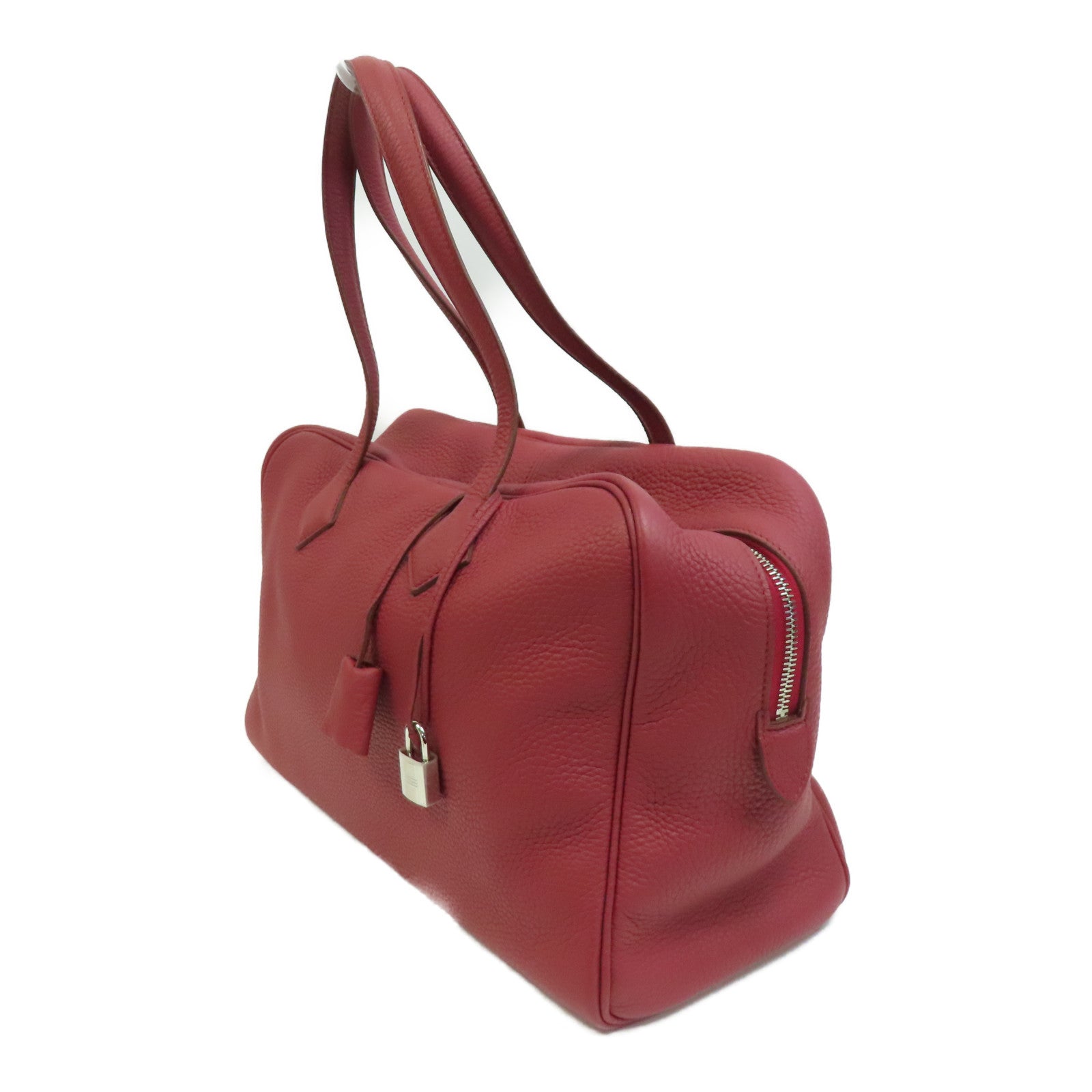 HERMES Clemence皮革Victoria 35銀扣手挽袋紅色
