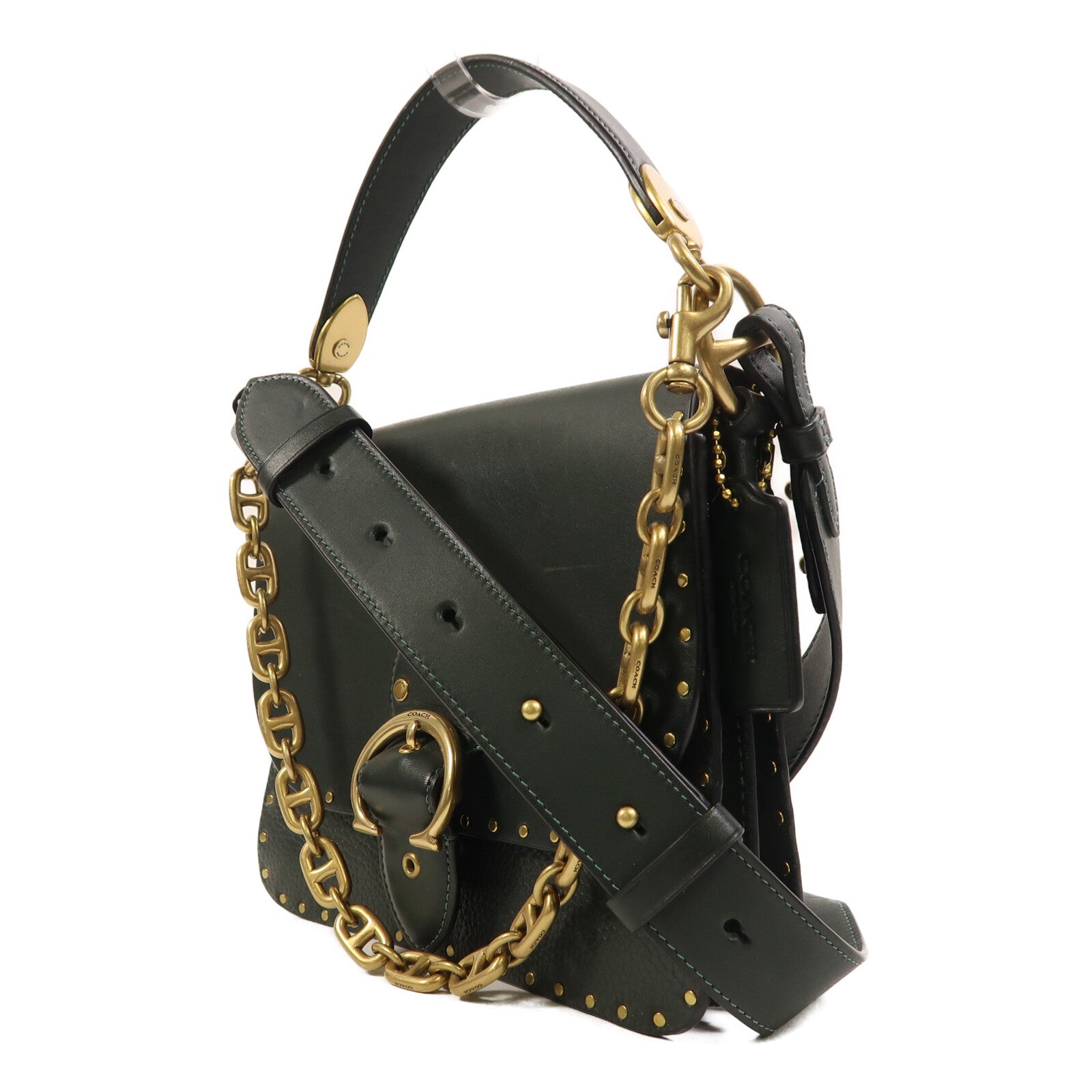COACH 牛皮皮革Beat Shoulder Bag With Rivets金扣手挽肩背兩用袋