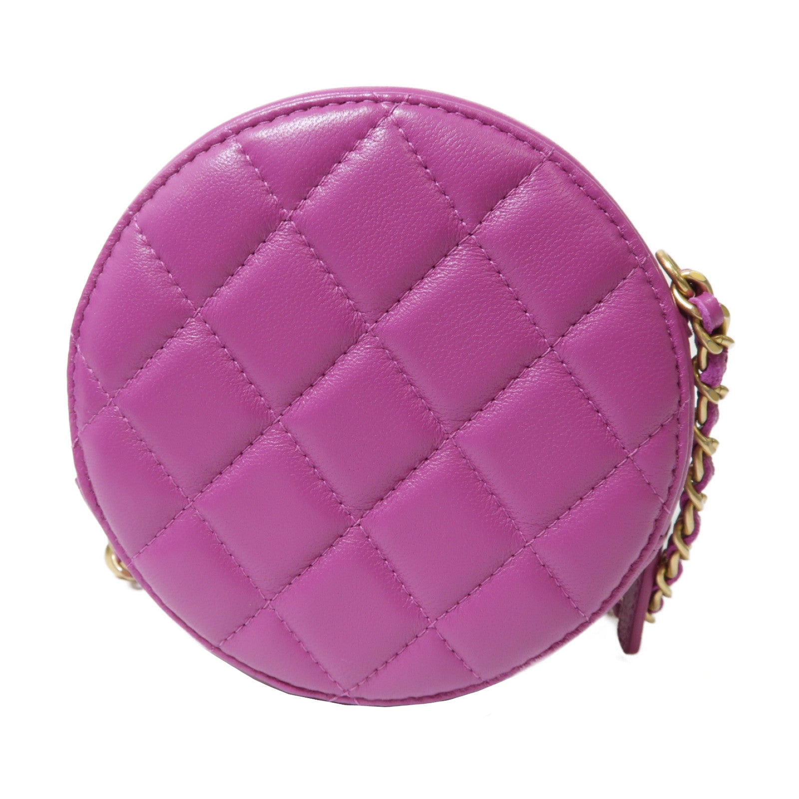 CHANEL 【激減優惠】菱格羊皮皮革Round Chain Shoulder Bag金扣鏈帶肩背袋紫色