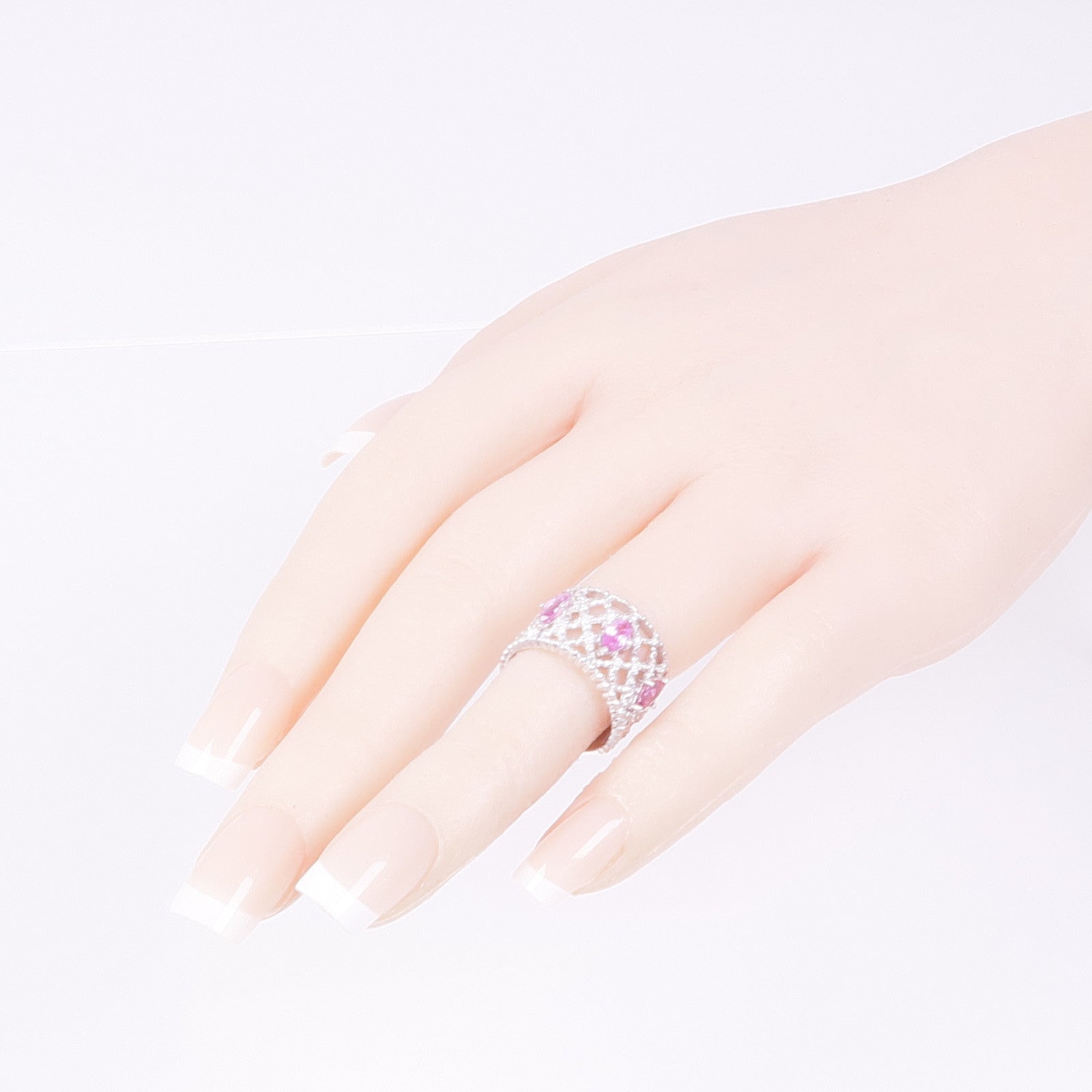 JEWELRY 18K白金Pink Sapphire Diamond Ring粉紅藍寶石/鑽石US#4.5