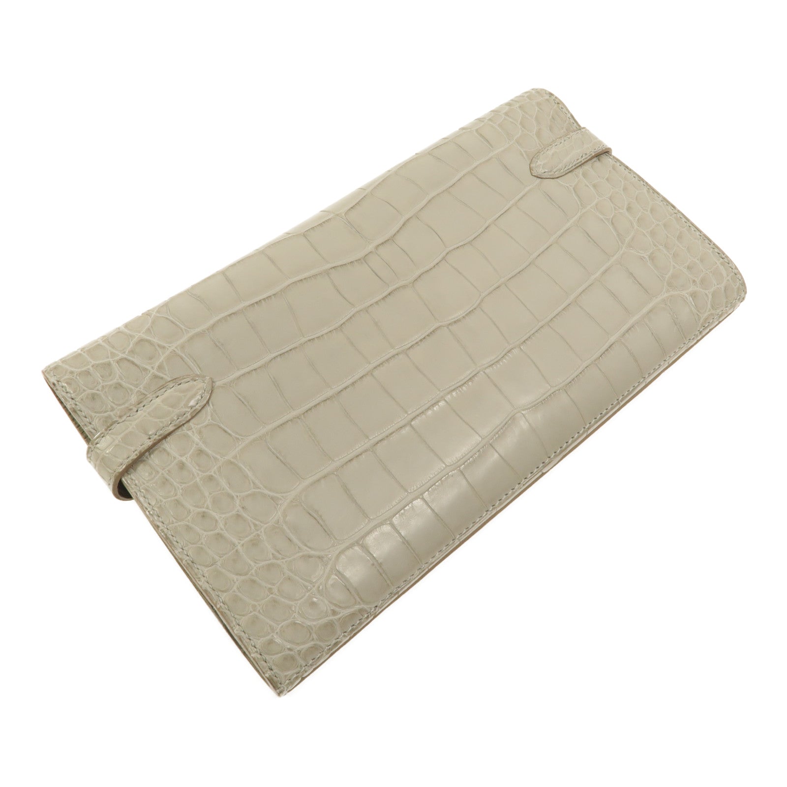 HERMES Alligator Matte皮革Kelly Wallet長錢包Gris Perle