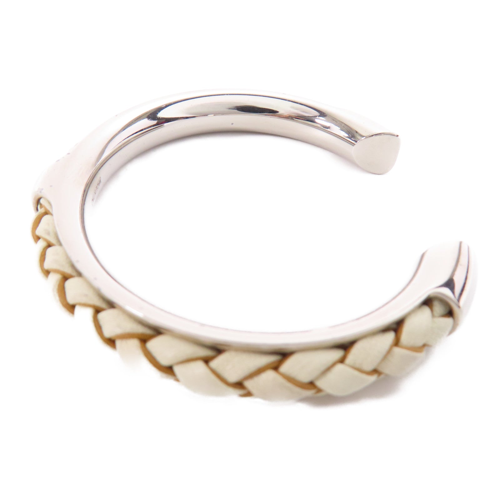 HERMES Kyoto Tresse T3 Bangle Metal Swift Leather White/Silver