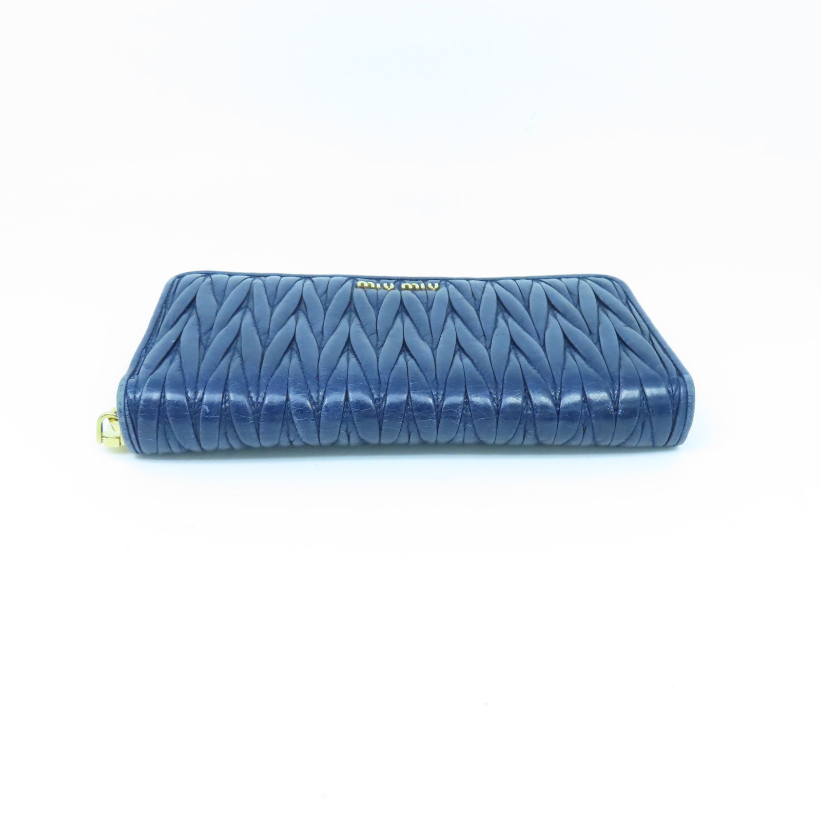 Miu Miu Sheepskin Leather Long Wallet Gold Buckle Long Wallet Dark Blue