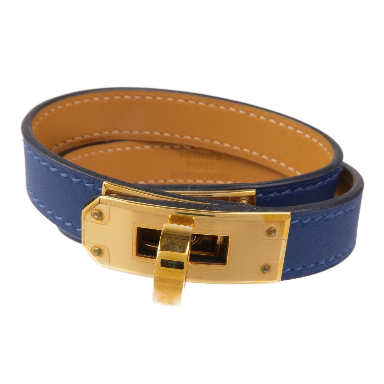HERMES Swift皮革Kelly Double Tour Bracelet手鏈S7 Bleu De Galice