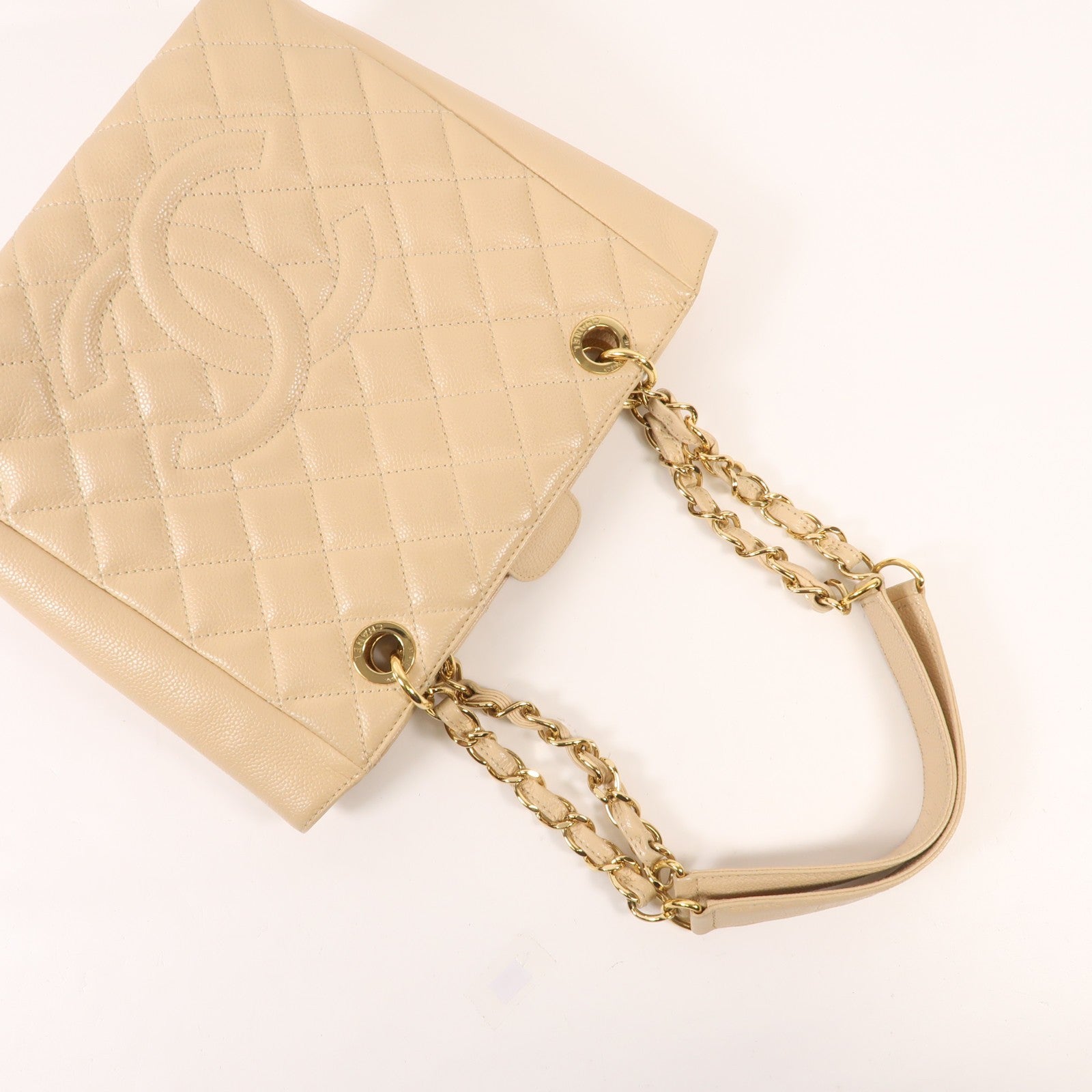 CHANEL 牛皮皮革PST Petite Shopping Tote Bag金扣鏈帶肩背袋