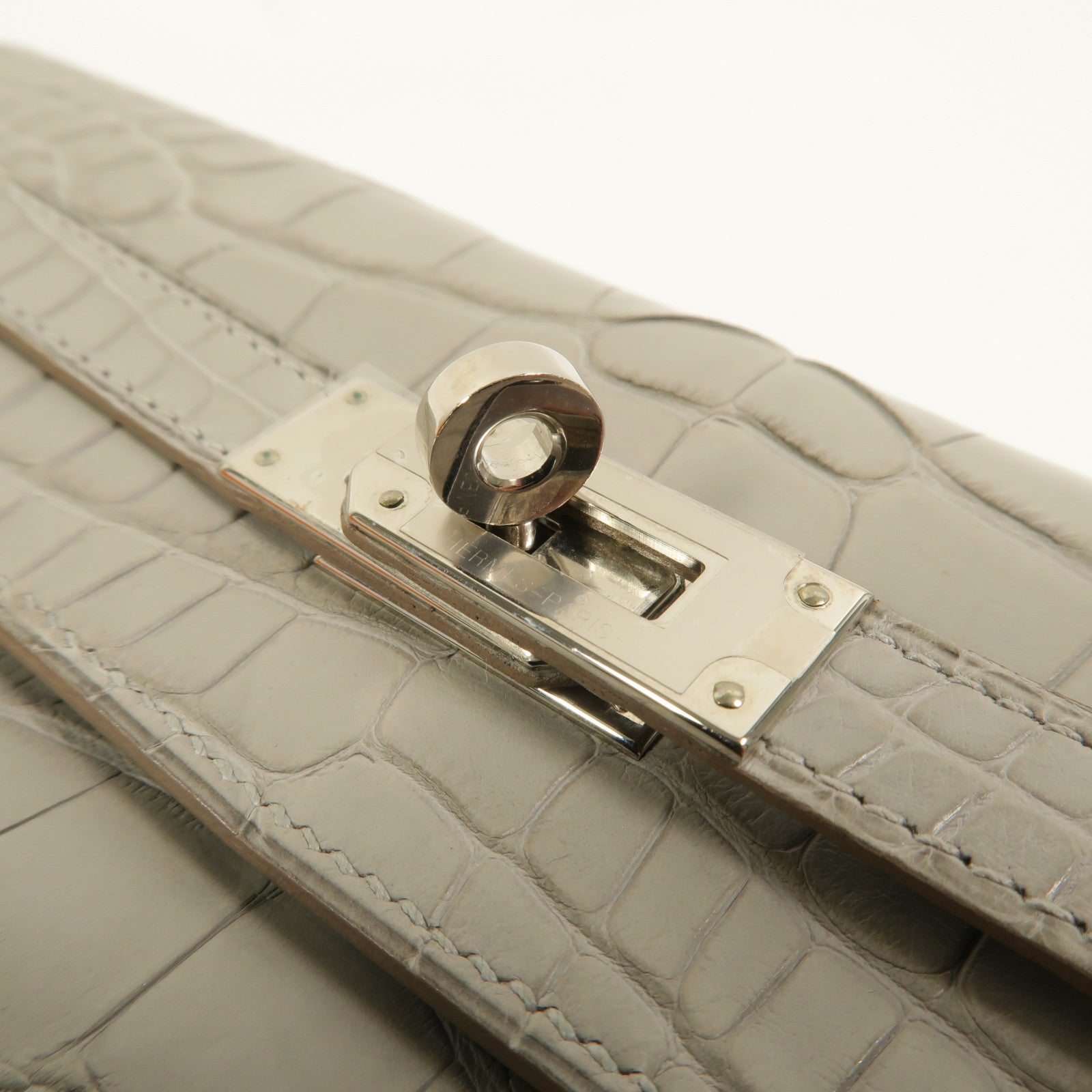 HERMES Alligator Matte皮革Kelly Wallet長錢包Gris Perle