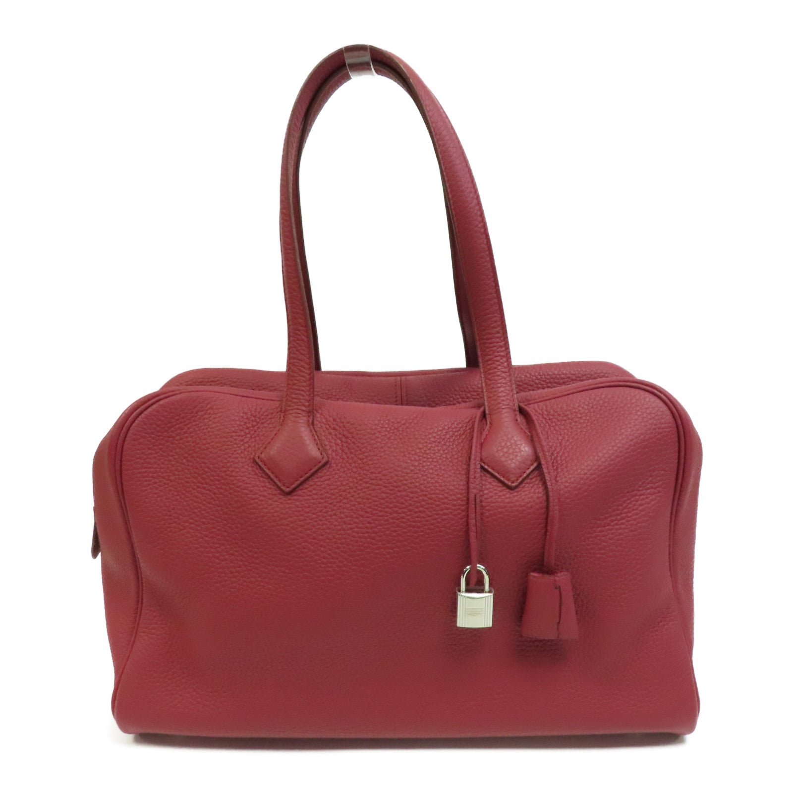 HERMES Clemence皮革Victoria 35銀扣手挽袋紅色