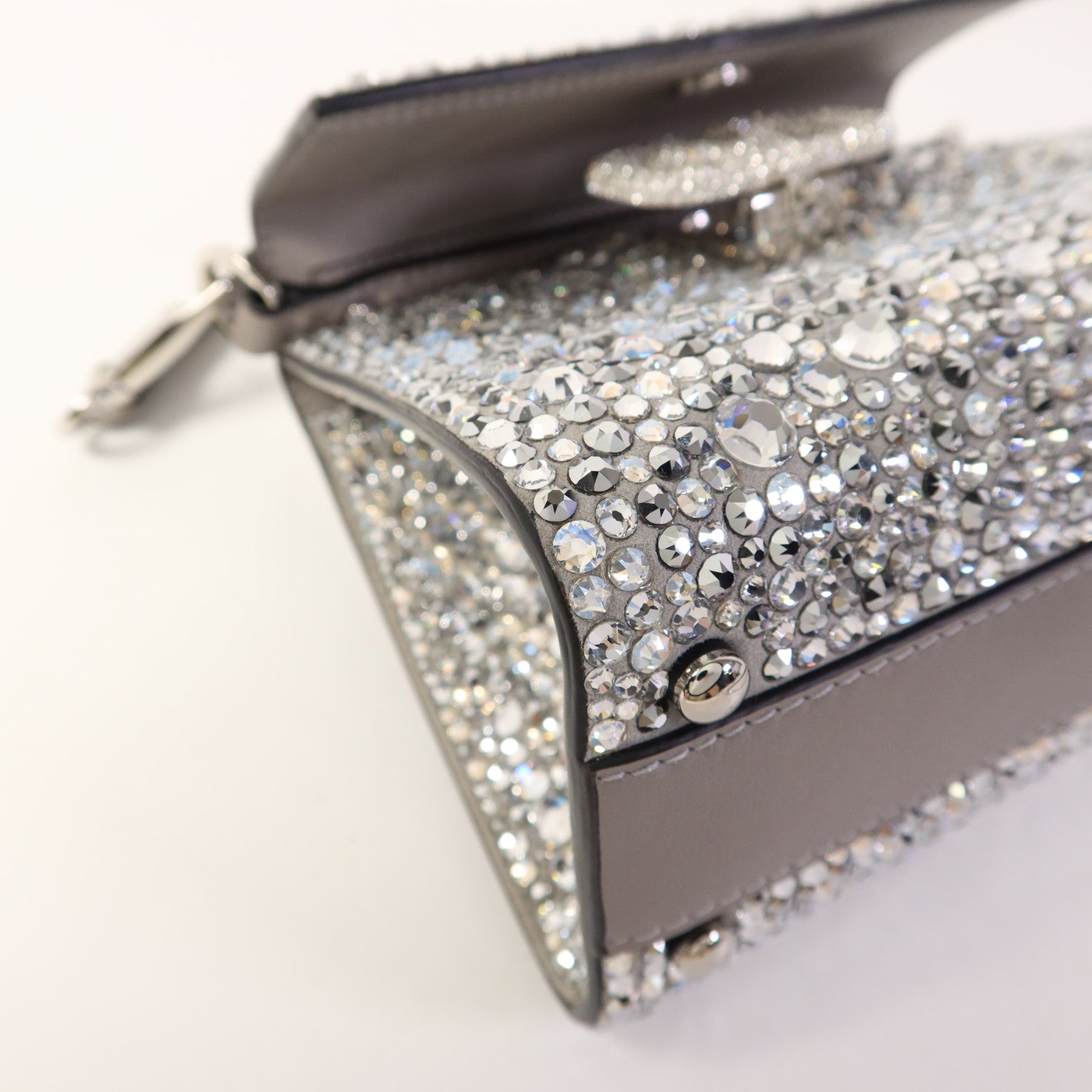 Valentino 牛皮皮革/水晶2 Way Shoulder Bag銀扣手挽肩背兩用袋