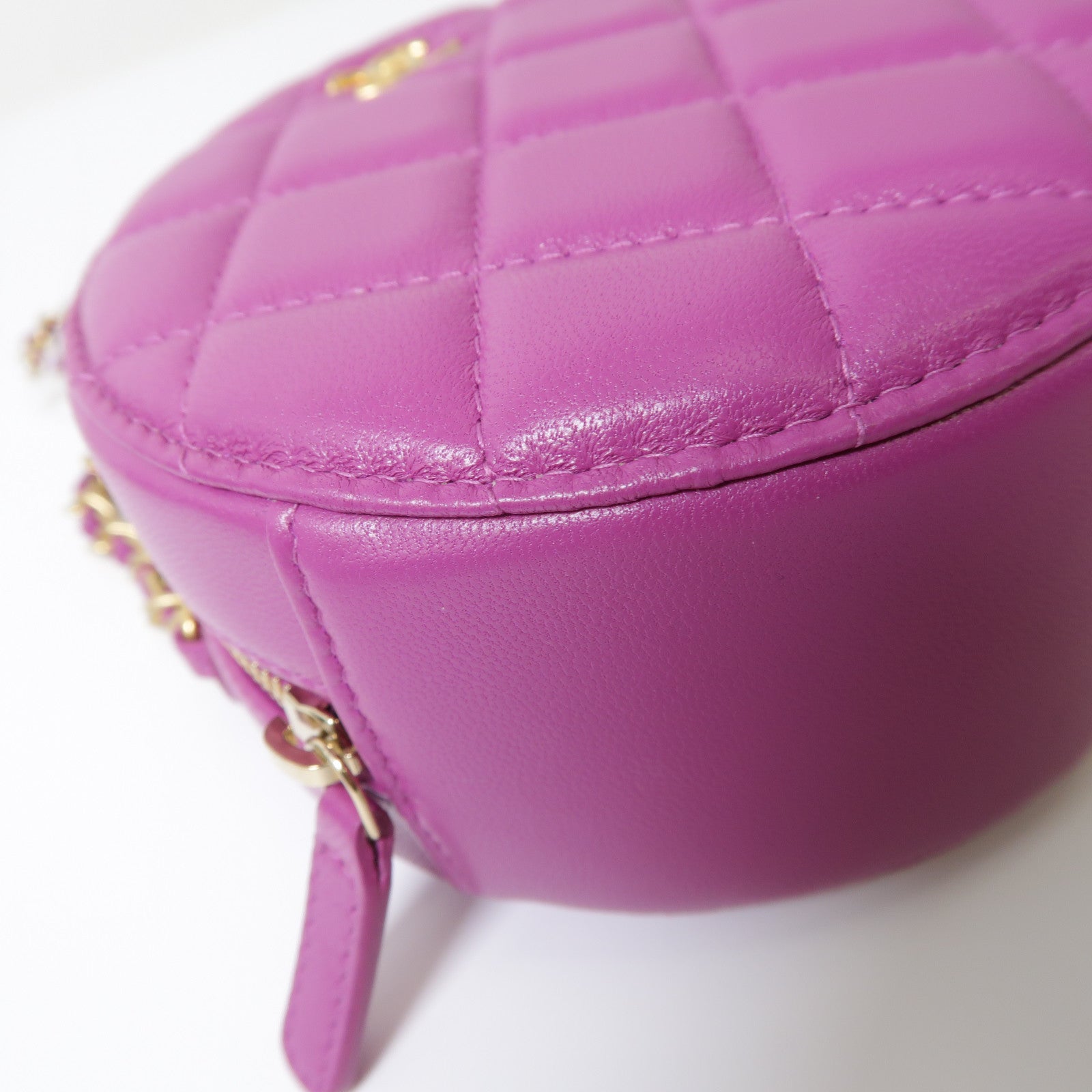 CHANEL 【激減優惠】菱格羊皮皮革Round Chain Shoulder Bag金扣鏈帶肩背袋紫色