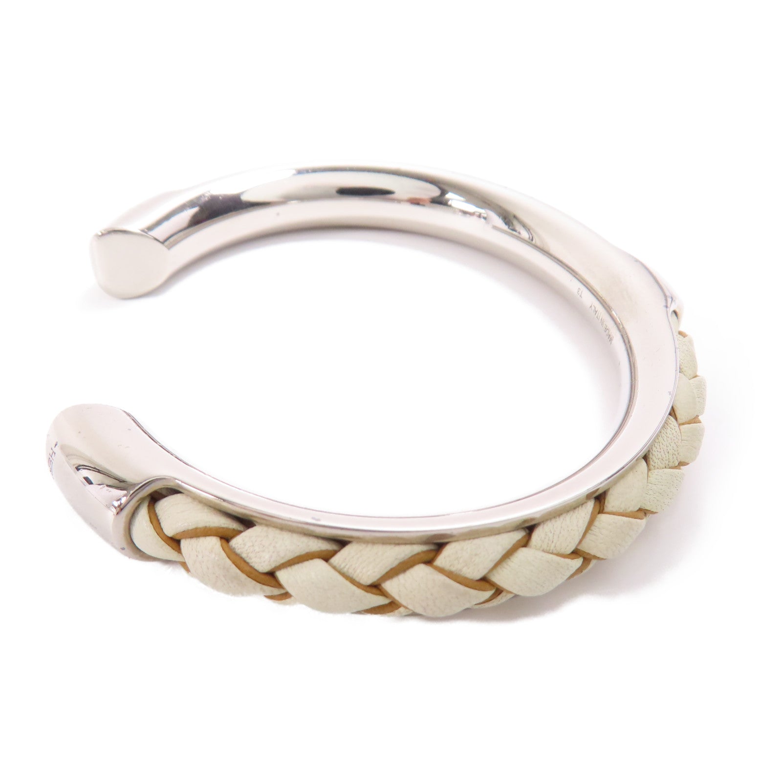 HERMES Kyoto Tresse T3 Bangle Metal Swift Leather White/Silver