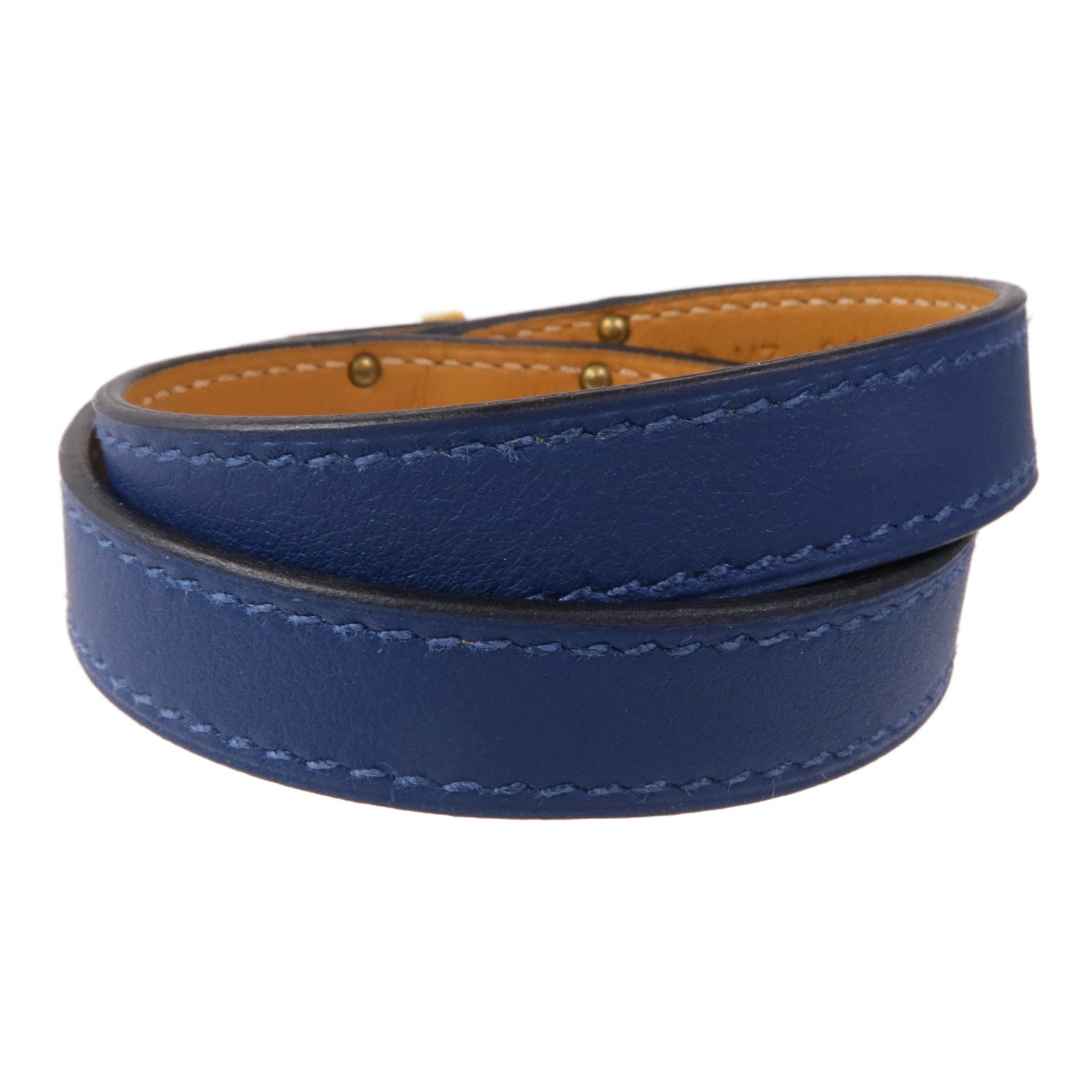 HERMES Swift皮革Kelly Double Tour Bracelet手鏈S7 Bleu De Galice