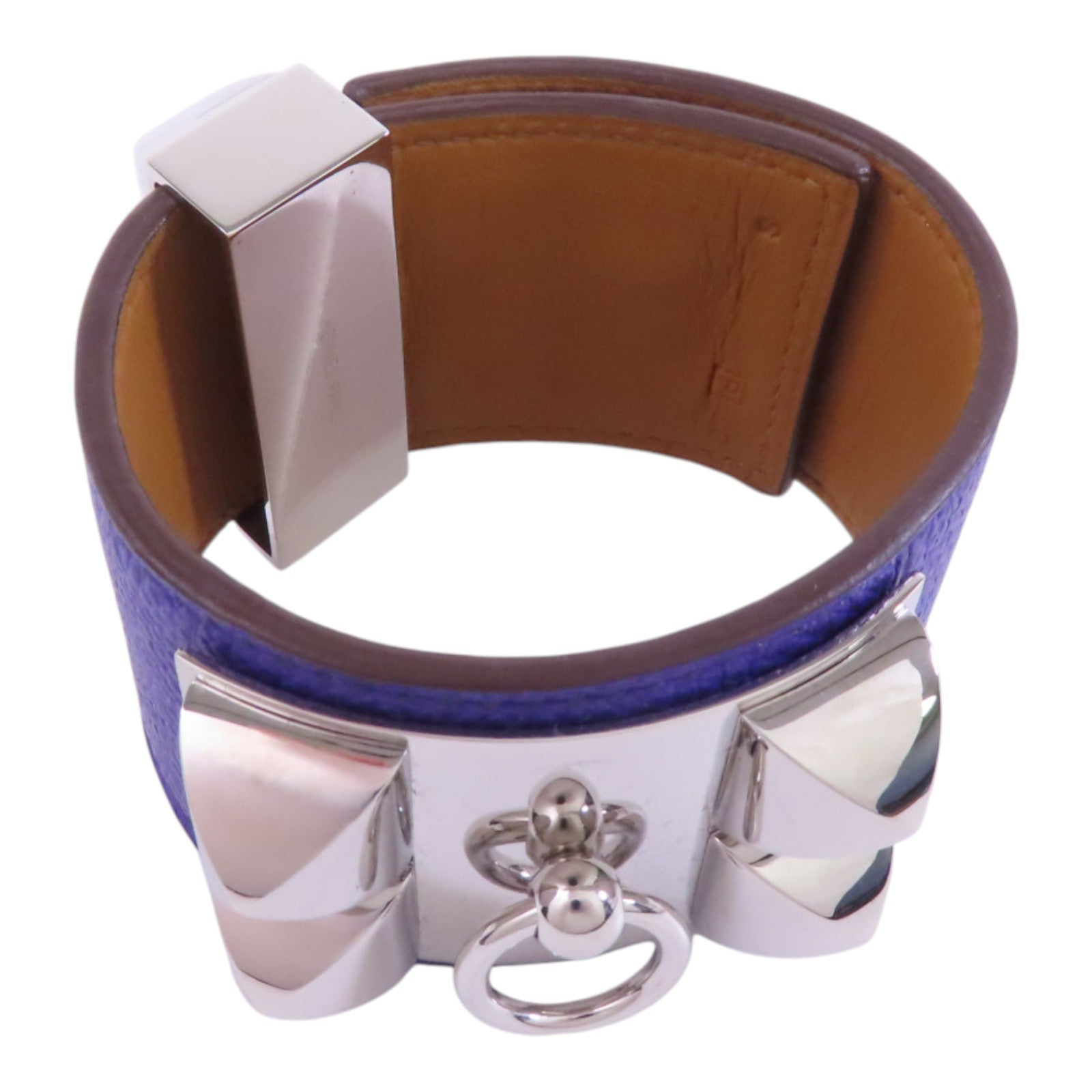 HERMES Clemence皮革Collier de Chien Bracelet銀扣手鐲