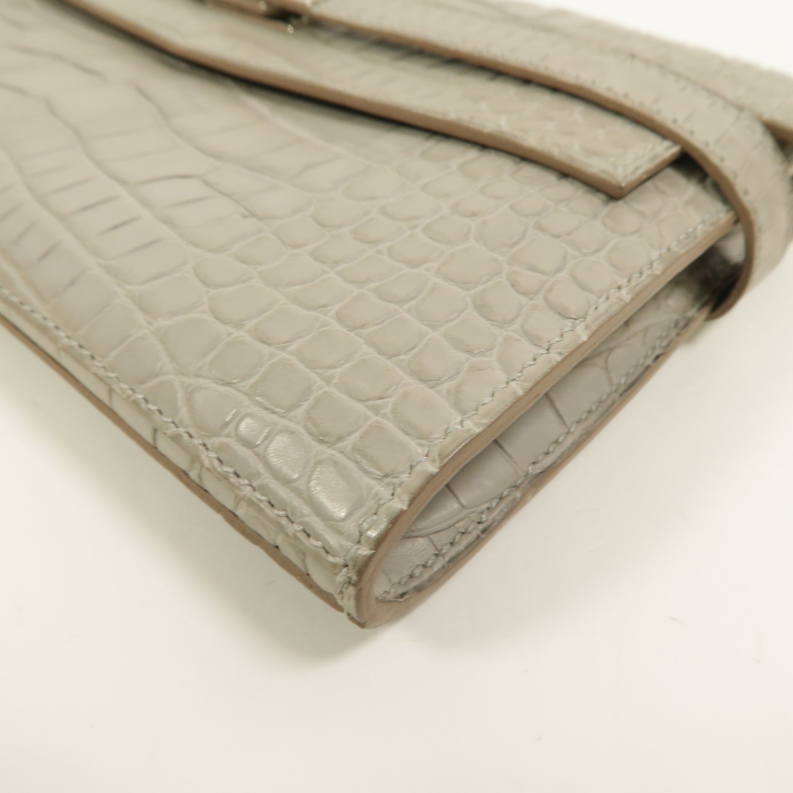 HERMES Alligator Matte皮革Kelly Wallet長錢包Gris Perle