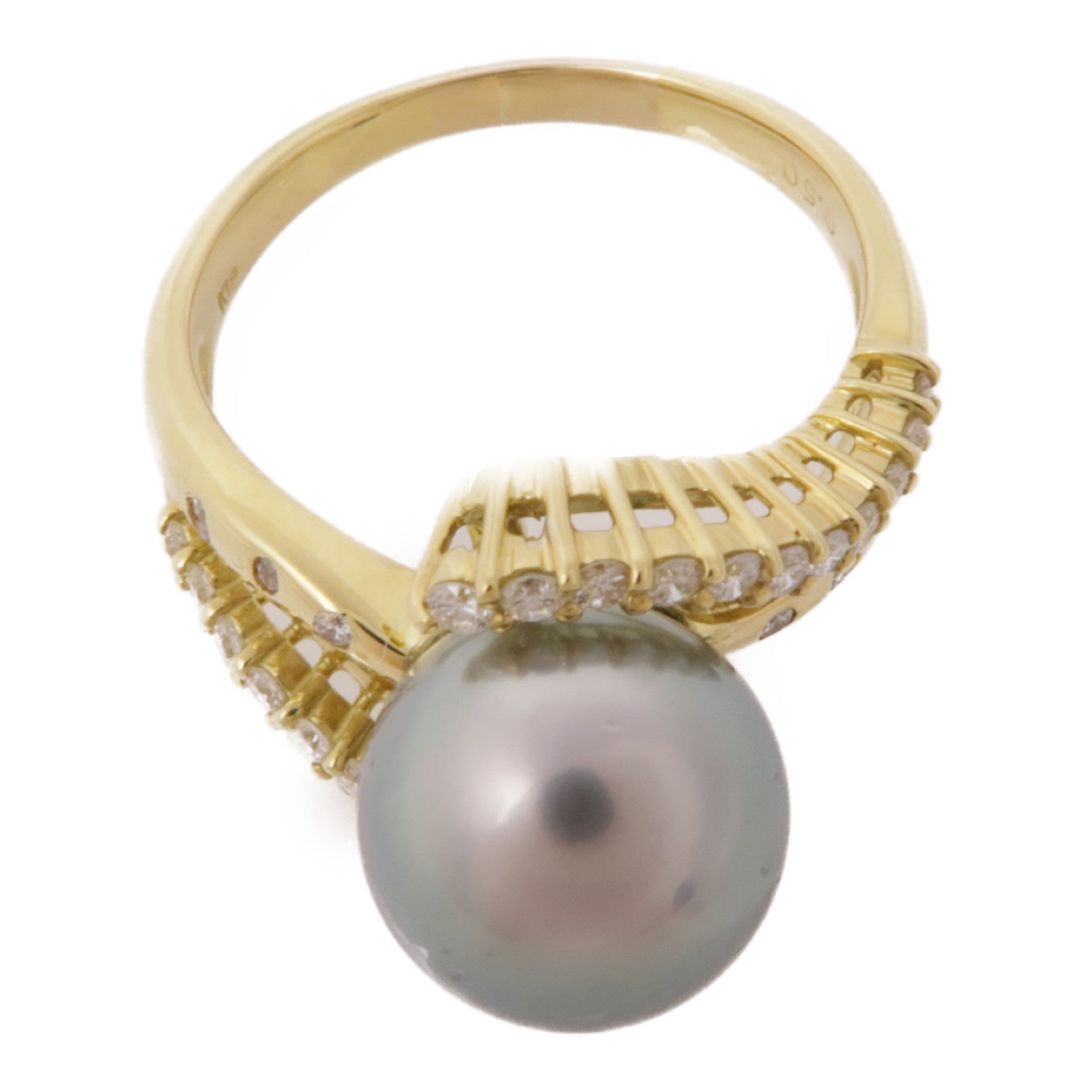 JEWELRY 【激減優惠】18K黃金Tahitian Pearl Diamond Ring大溪地珍珠/鑽石戒指US#9