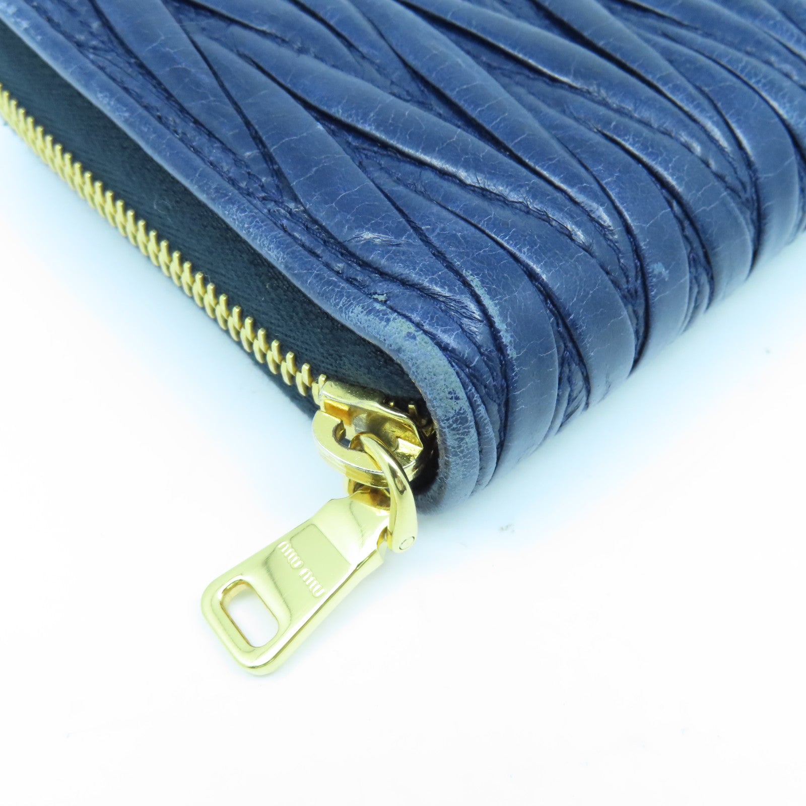 Miu Miu Sheepskin Leather Long Wallet Gold Buckle Long Wallet Dark Blue