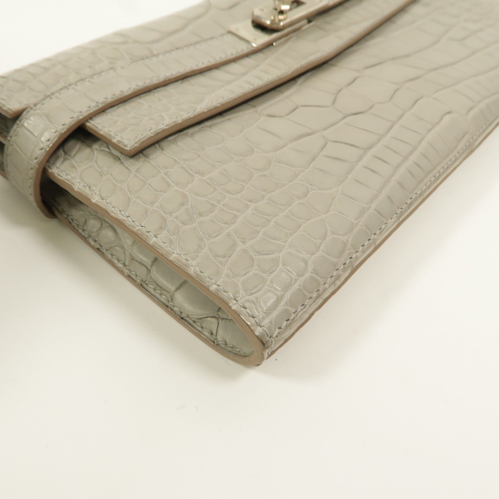 HERMES Alligator Matte皮革Kelly Wallet長錢包Gris Perle