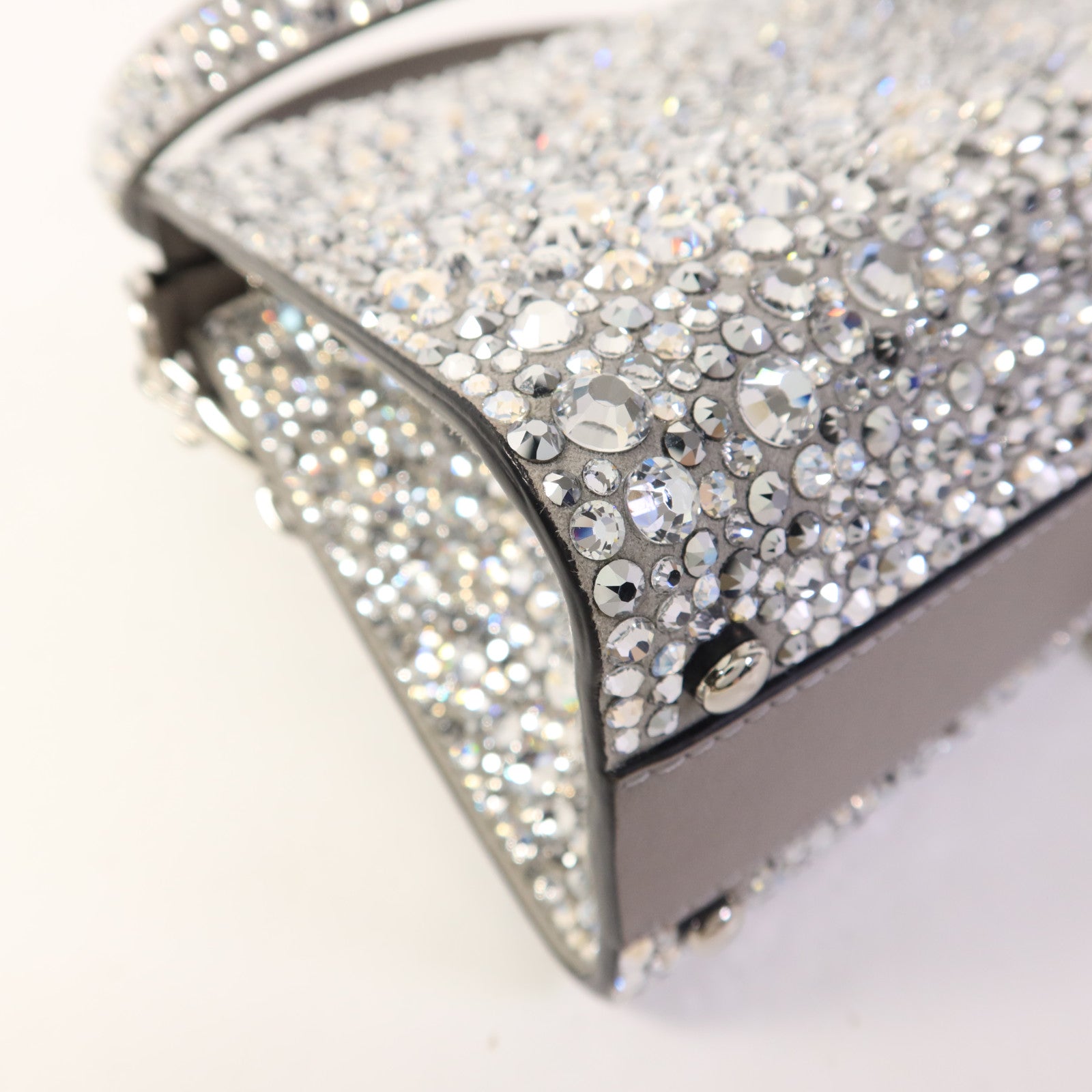 Valentino 牛皮皮革/水晶2 Way Shoulder Bag銀扣手挽肩背兩用袋