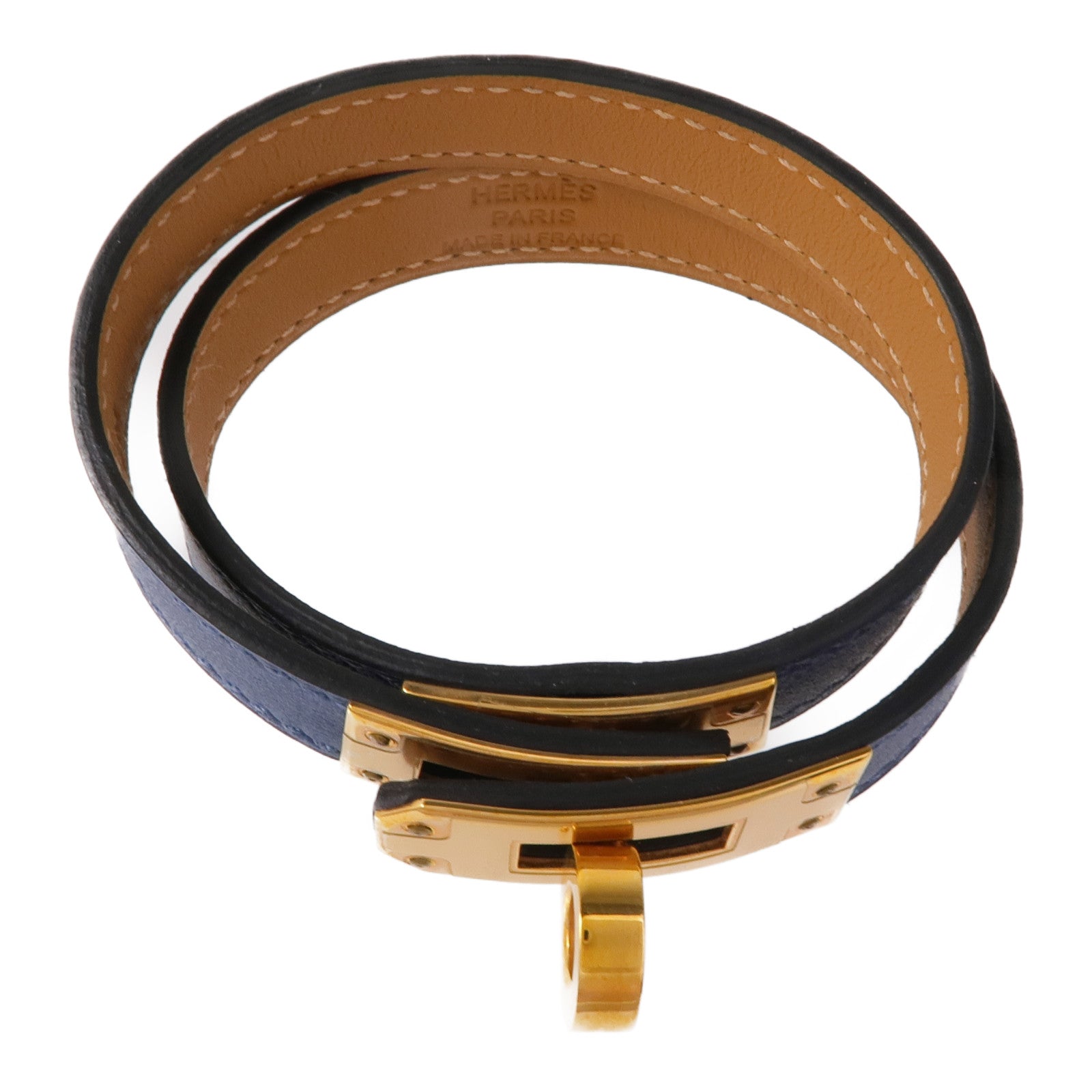 HERMES Swift皮革Kelly Double Tour Bracelet手鏈S7 Bleu De Galice