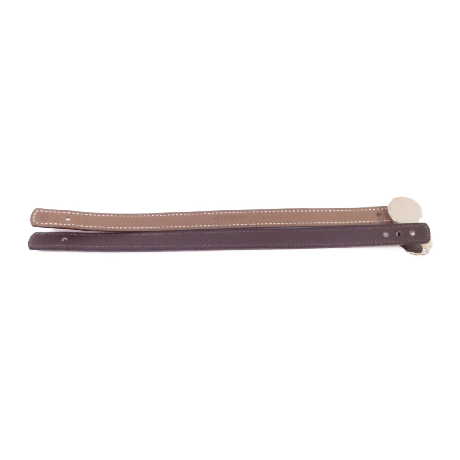HERMES Swift皮革/金屬Looping Bracelet銀扣手鏈Etoupe大象灰色/Chocolate朱古力色