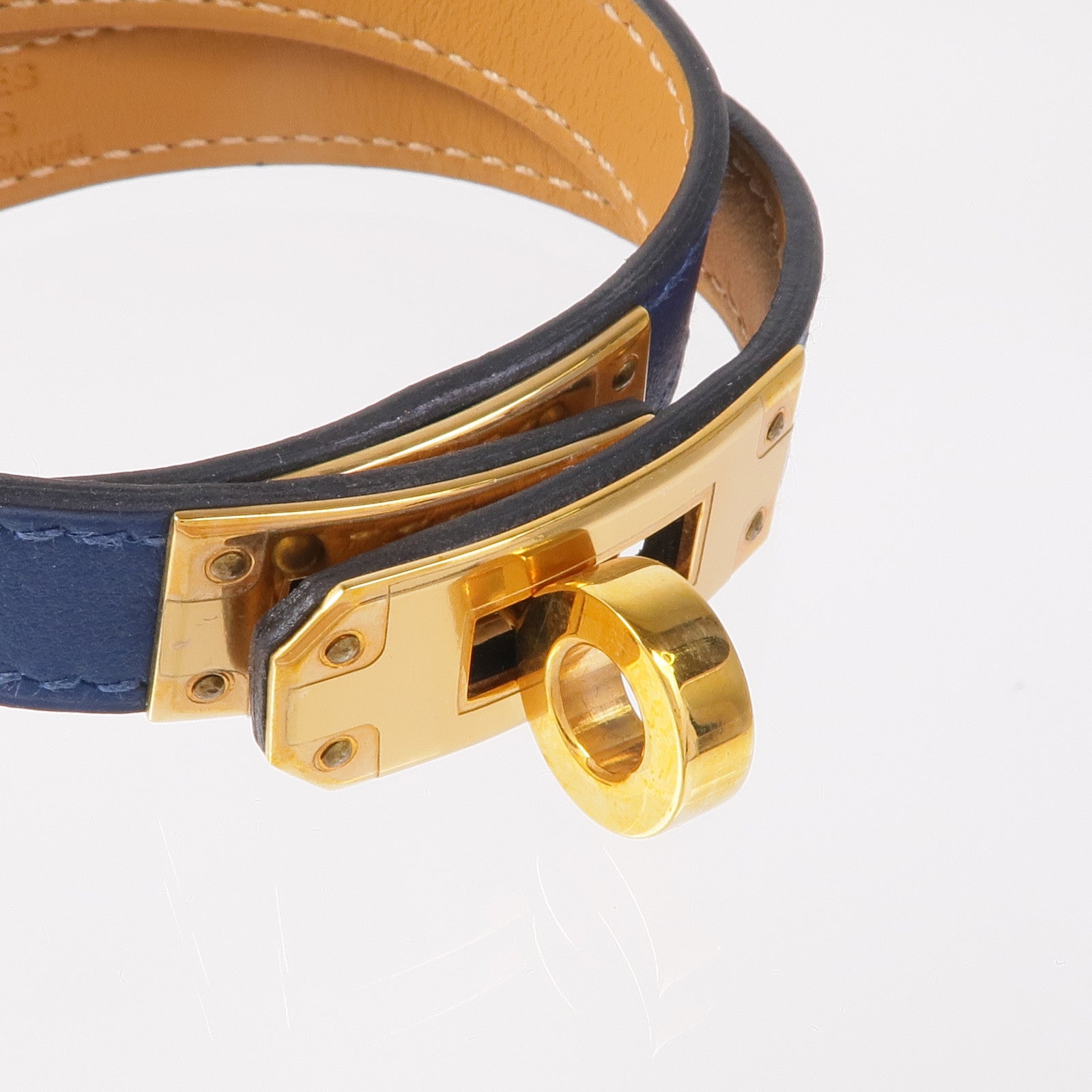HERMES Swift皮革Kelly Double Tour Bracelet手鏈S7 Bleu De Galice