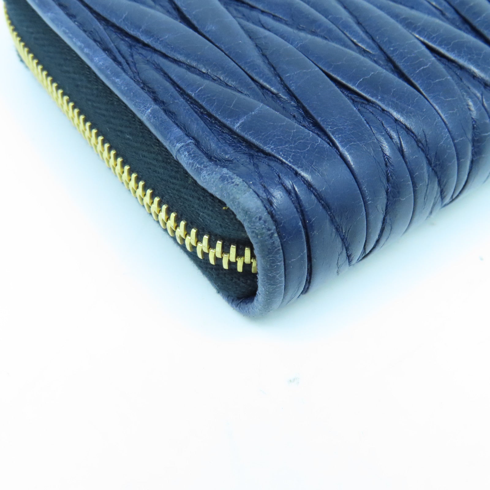 Miu Miu Sheepskin Leather Long Wallet Gold Buckle Long Wallet Dark Blue