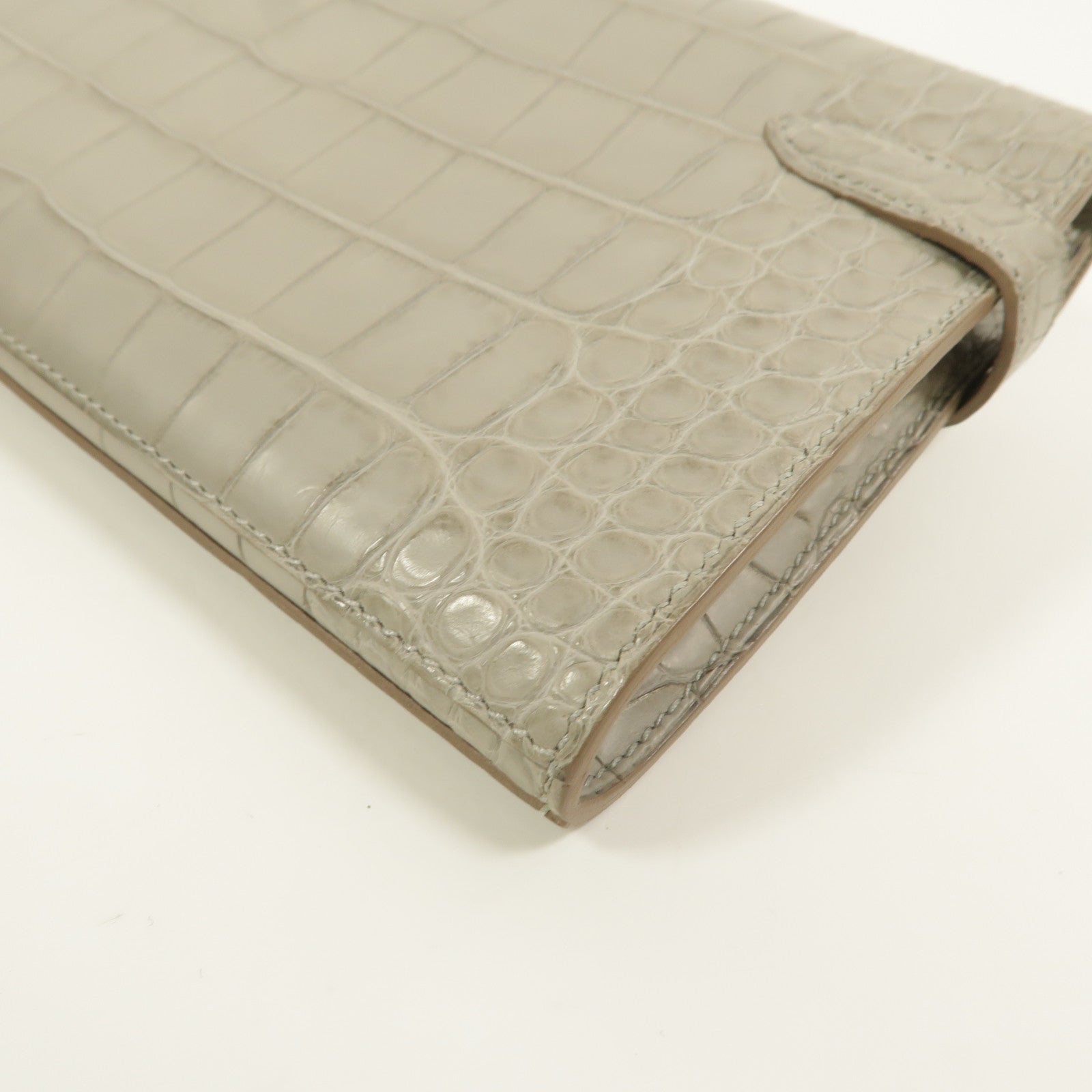 HERMES Alligator Matte皮革Kelly Wallet長錢包Gris Perle
