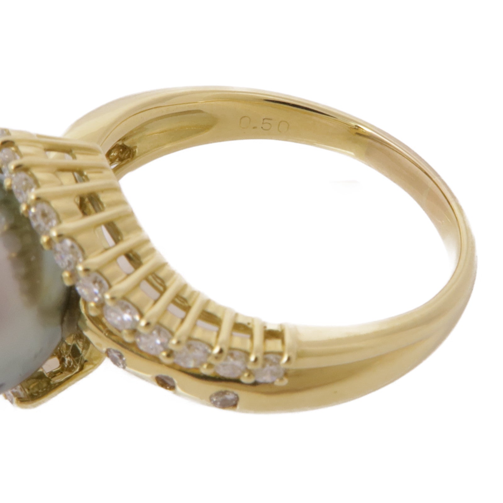 JEWELRY【激減優惠】 18K黃金Tahitian Pearl Diamond Ring大溪地珍珠/鑽石戒指US#9