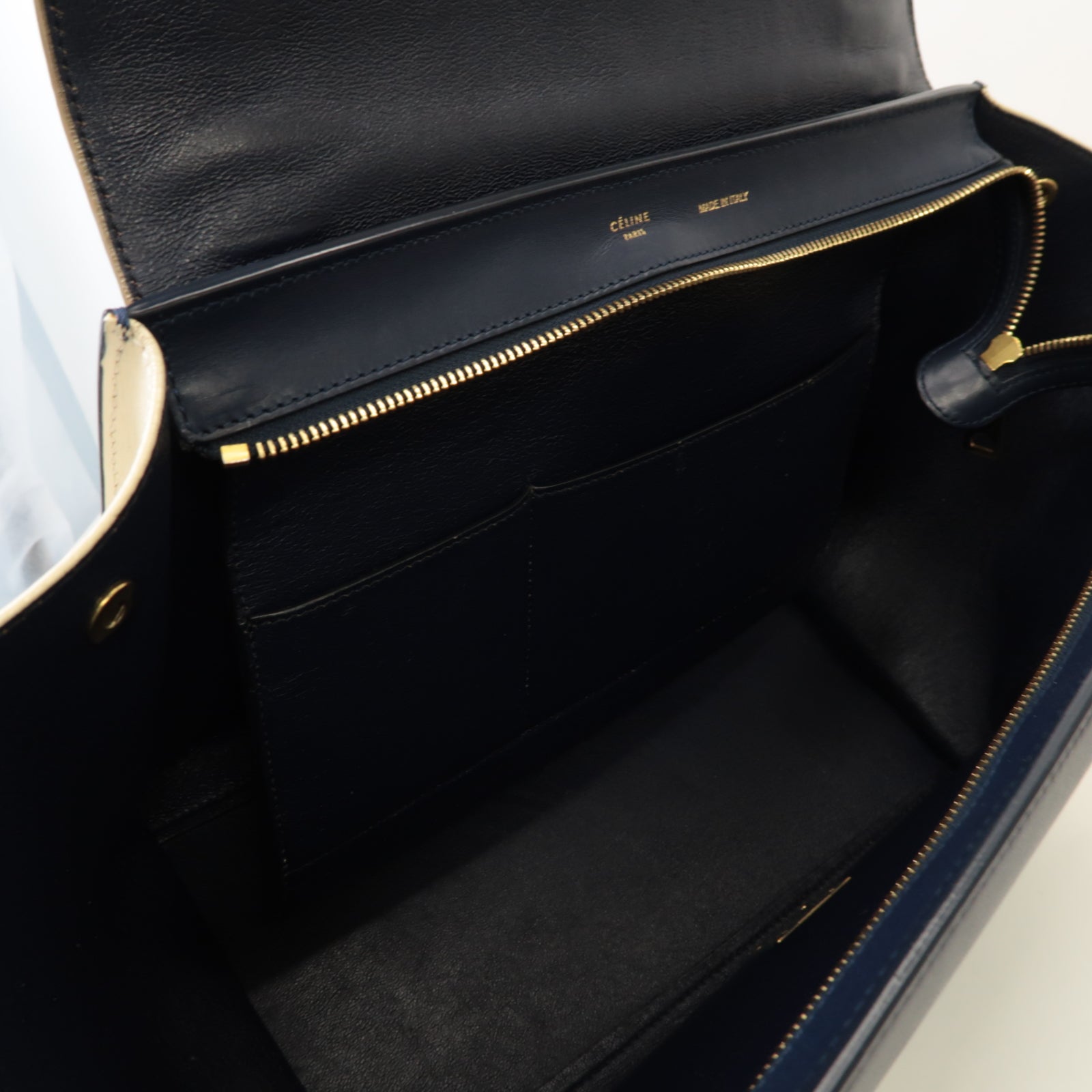 CELINE 【激減優惠】牛皮皮革/蛇皮皮革Trapeze 2 Way Shoulder金扣手挽肩背兩用袋深藍色/白色/淺啡色