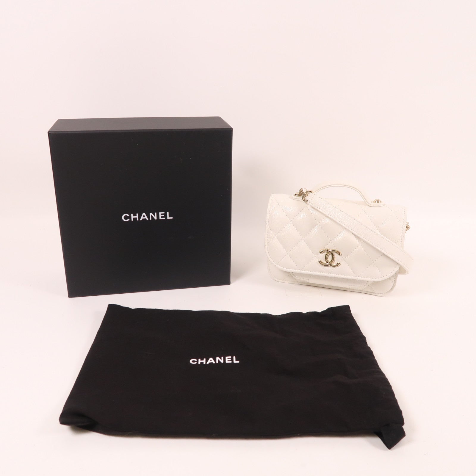 CHANEL 牛皮皮革2 Way Shoulder金扣手挽肩背兩用袋
