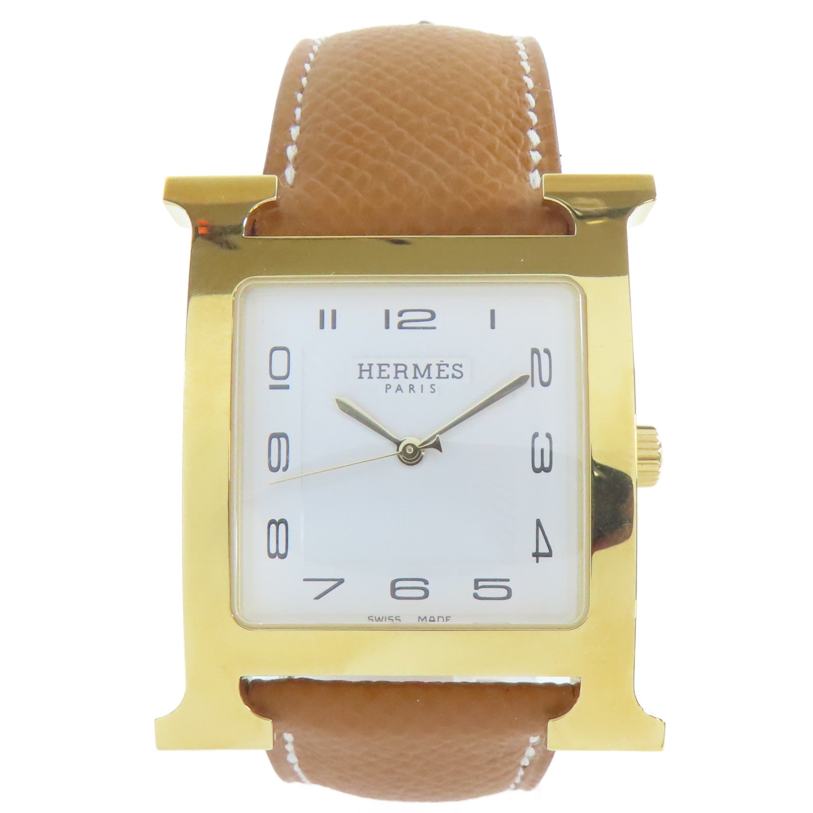 HERMES 皮革/不鏽鋼H watch手錶白色#18cm