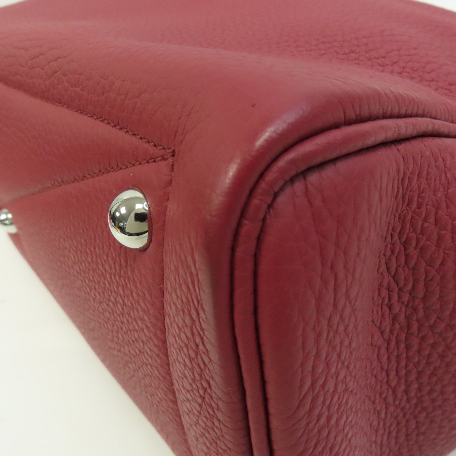 HERMES Clemence皮革Victoria 35銀扣手挽袋紅色
