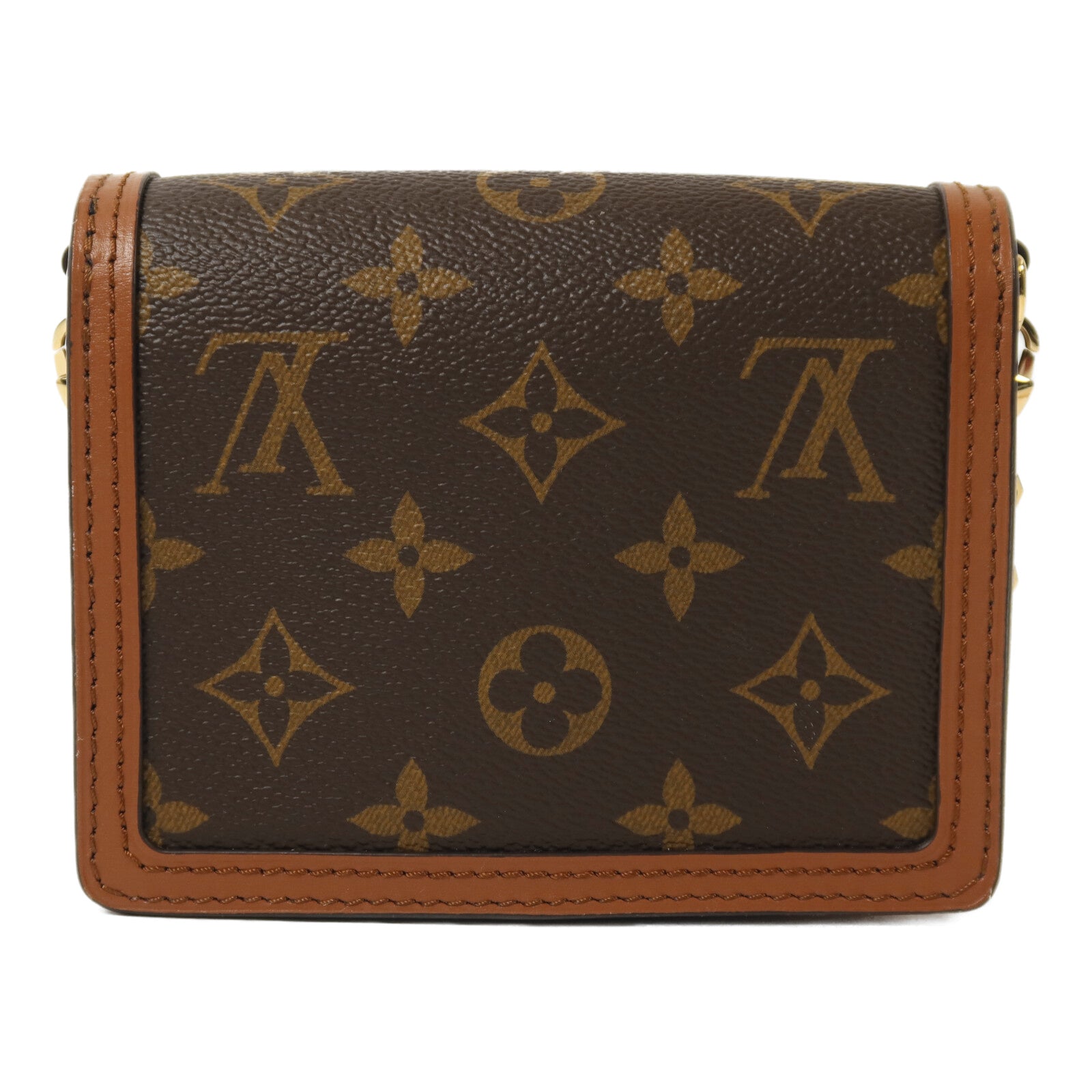 LOUIS VUITTON Monogram/Monogram Reverse Micro Dauphine金扣鏈帶肩背袋棕色