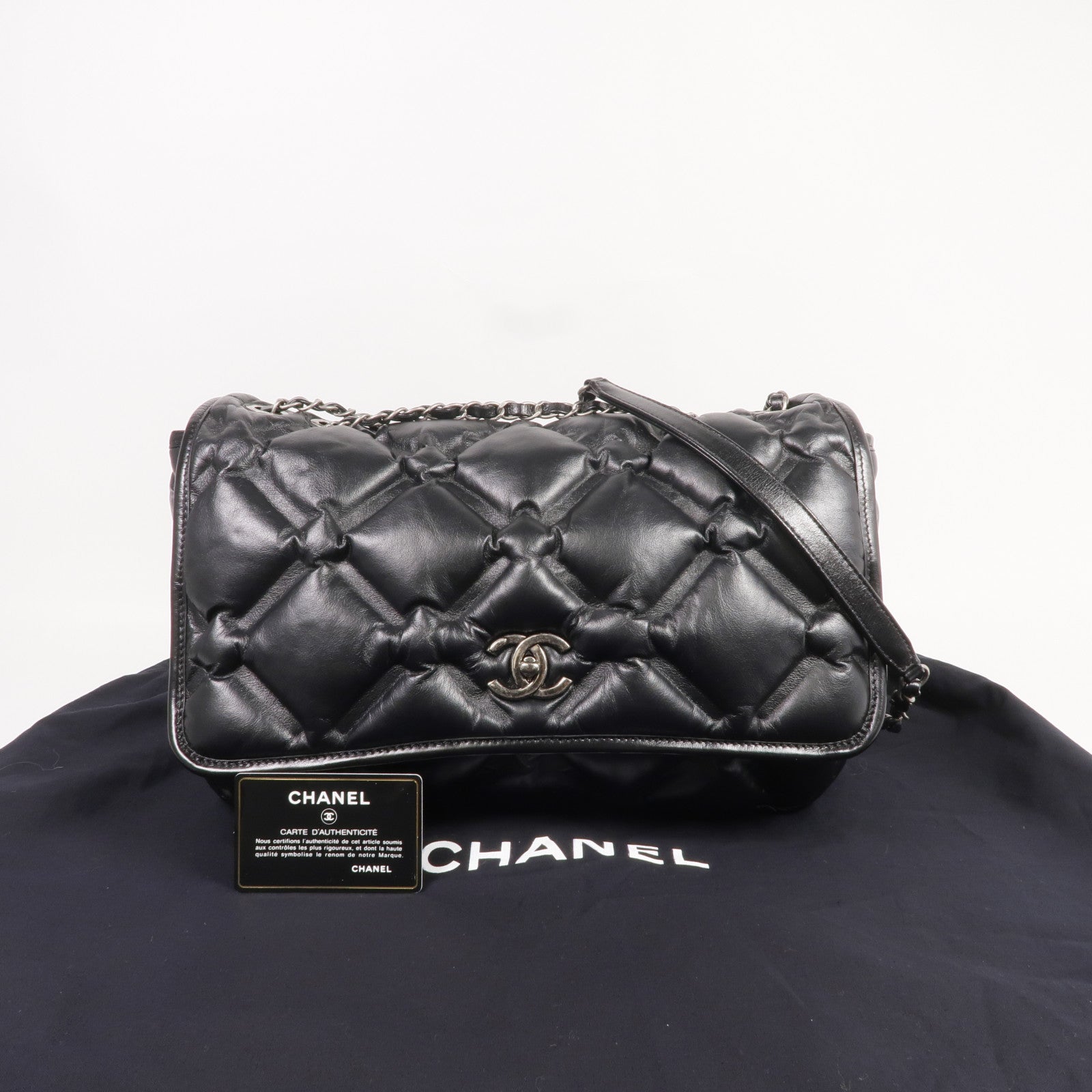 CHANEL 牛皮皮革Chain Shoulder銀扣鏈帶肩背袋