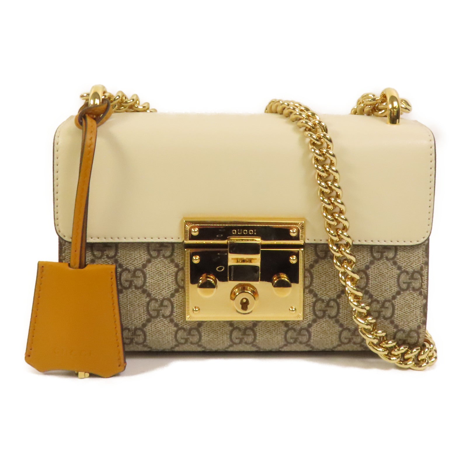 GUCCI 【激減優惠】牛皮皮革/塗層帆布Padlock GG金扣肩背袋