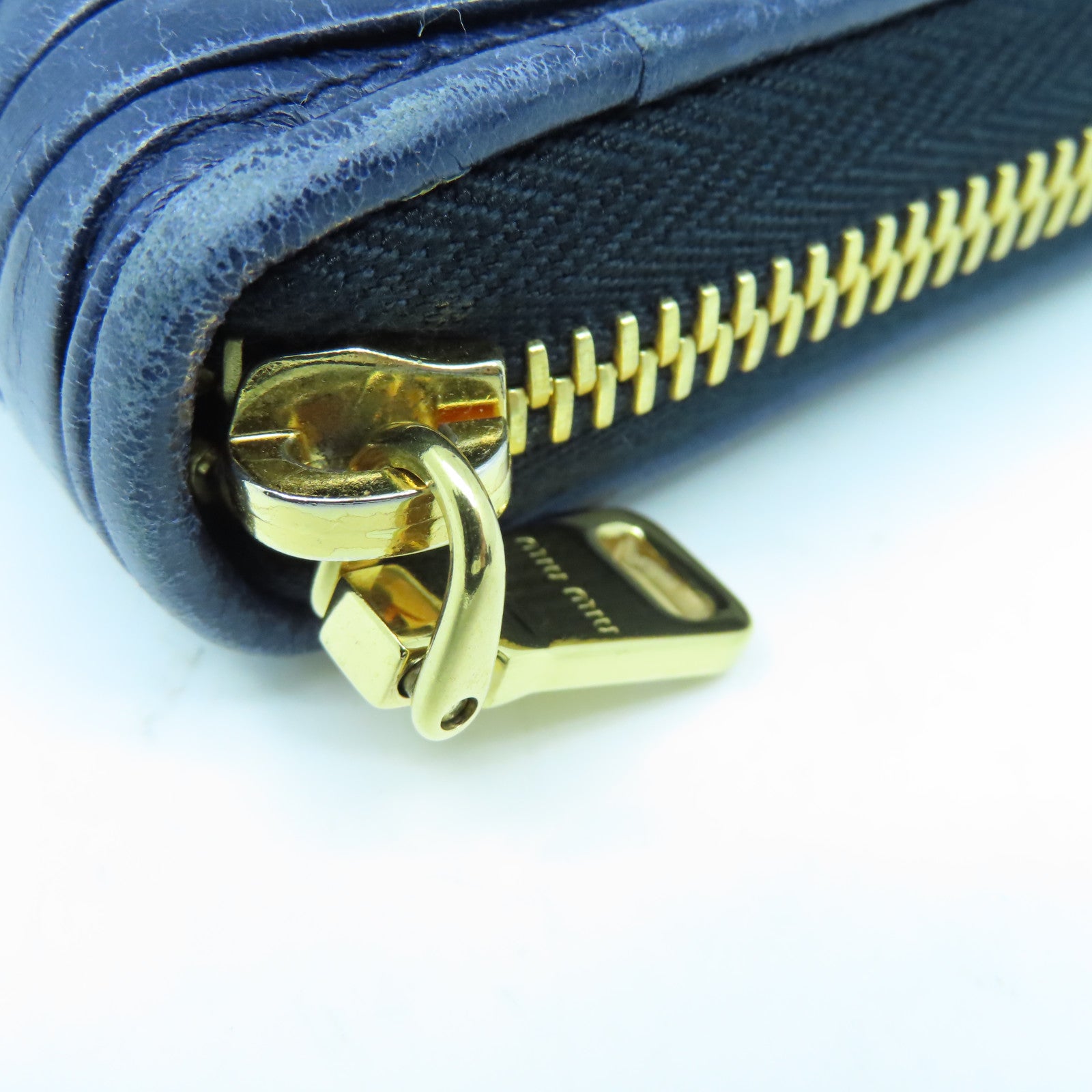 Miu Miu Sheepskin Leather Long Wallet Gold Buckle Long Wallet Dark Blue