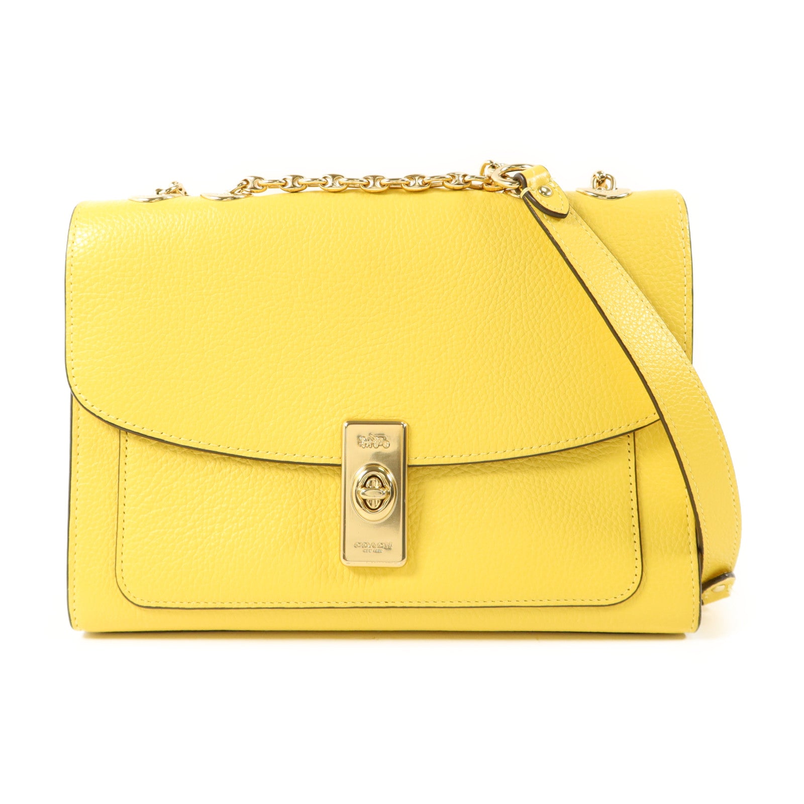 COACH 牛皮皮革Shoulder Bag金扣鏈帶肩背袋