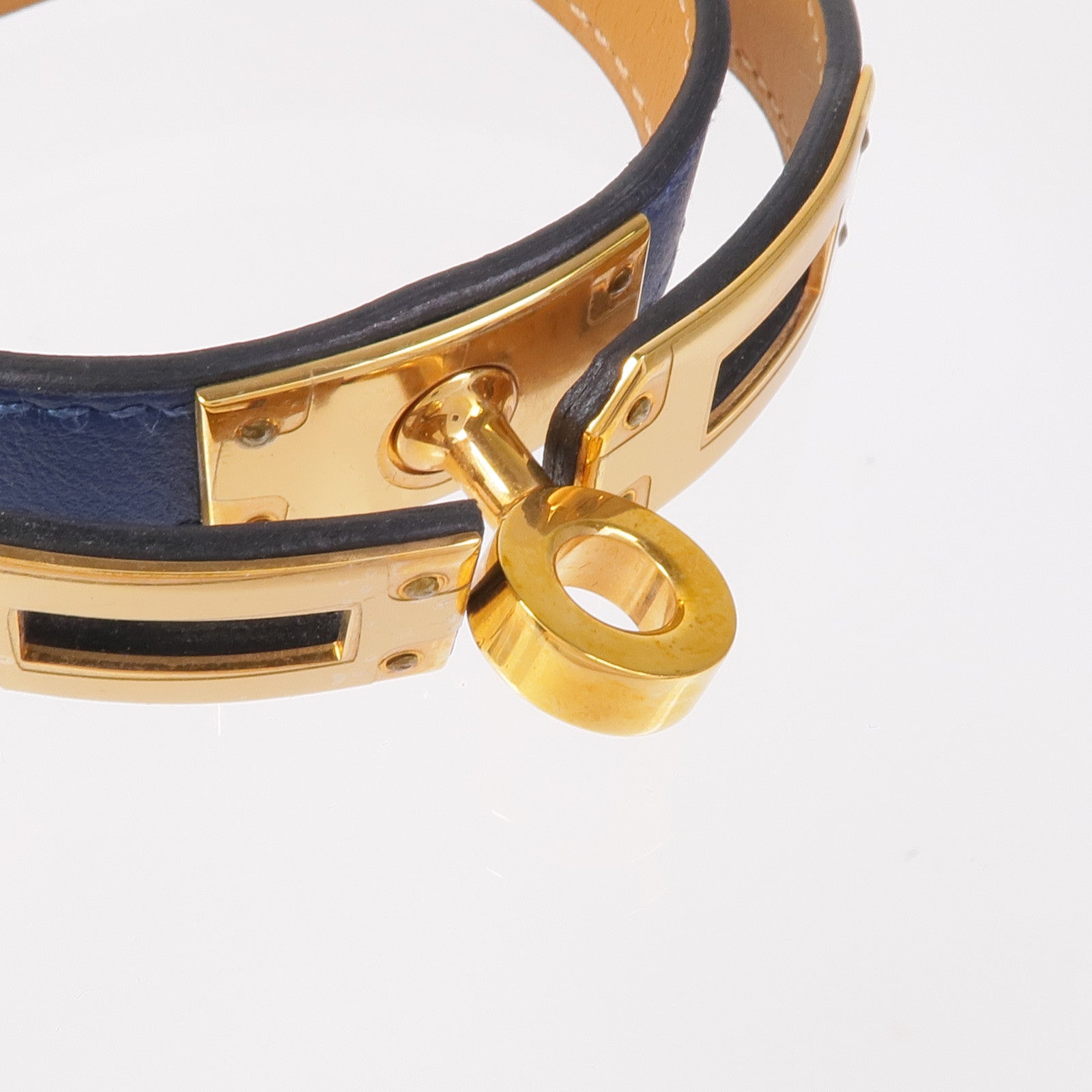 HERMES Swift皮革Kelly Double Tour Bracelet手鏈S7 Bleu De Galice