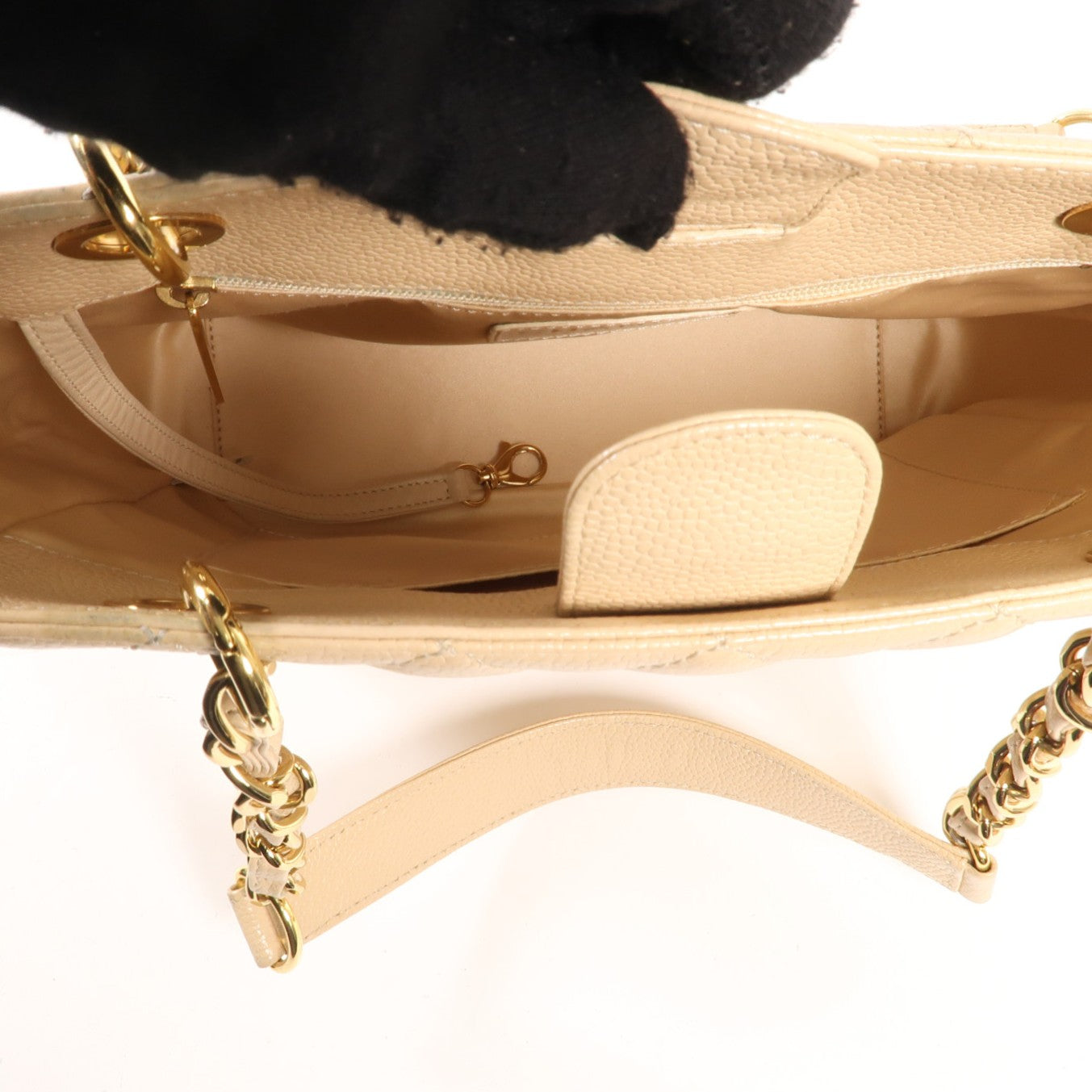 CHANEL 牛皮皮革PST Petite Shopping Tote Bag金扣鏈帶肩背袋