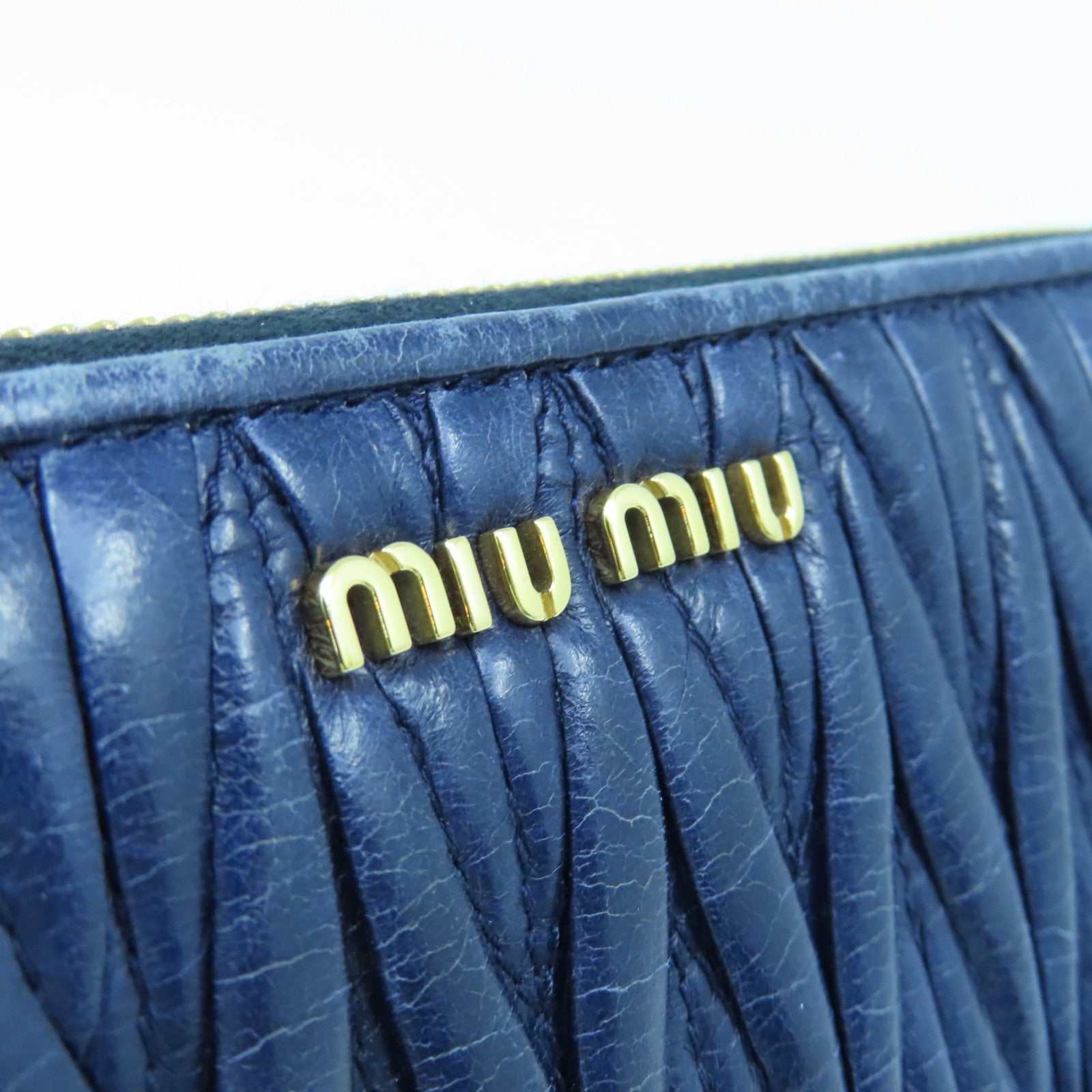 Miu Miu Sheepskin Leather Long Wallet Gold Buckle Long Wallet Dark Blue