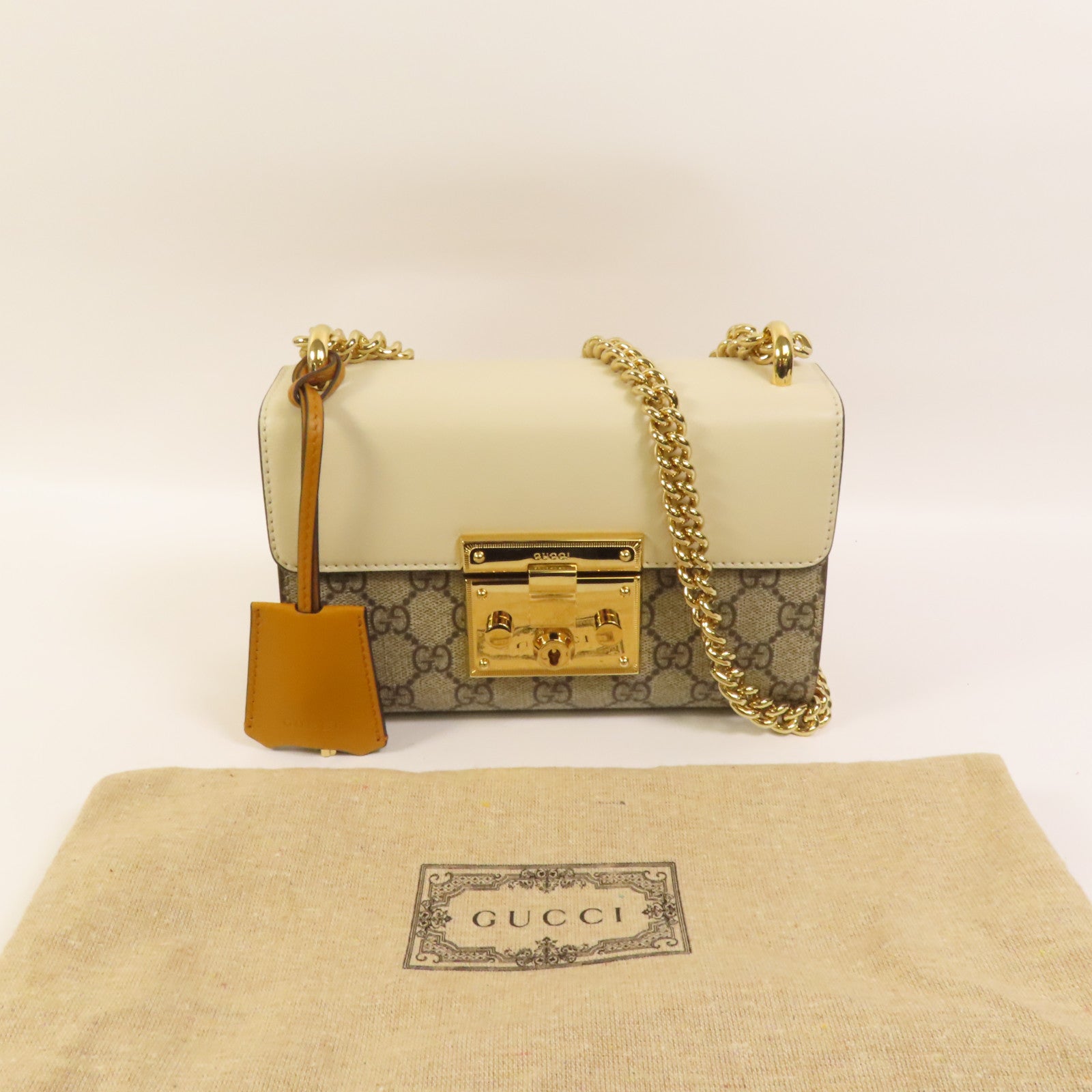GUCCI 【激減優惠】牛皮皮革/塗層帆布Padlock GG金扣肩背袋