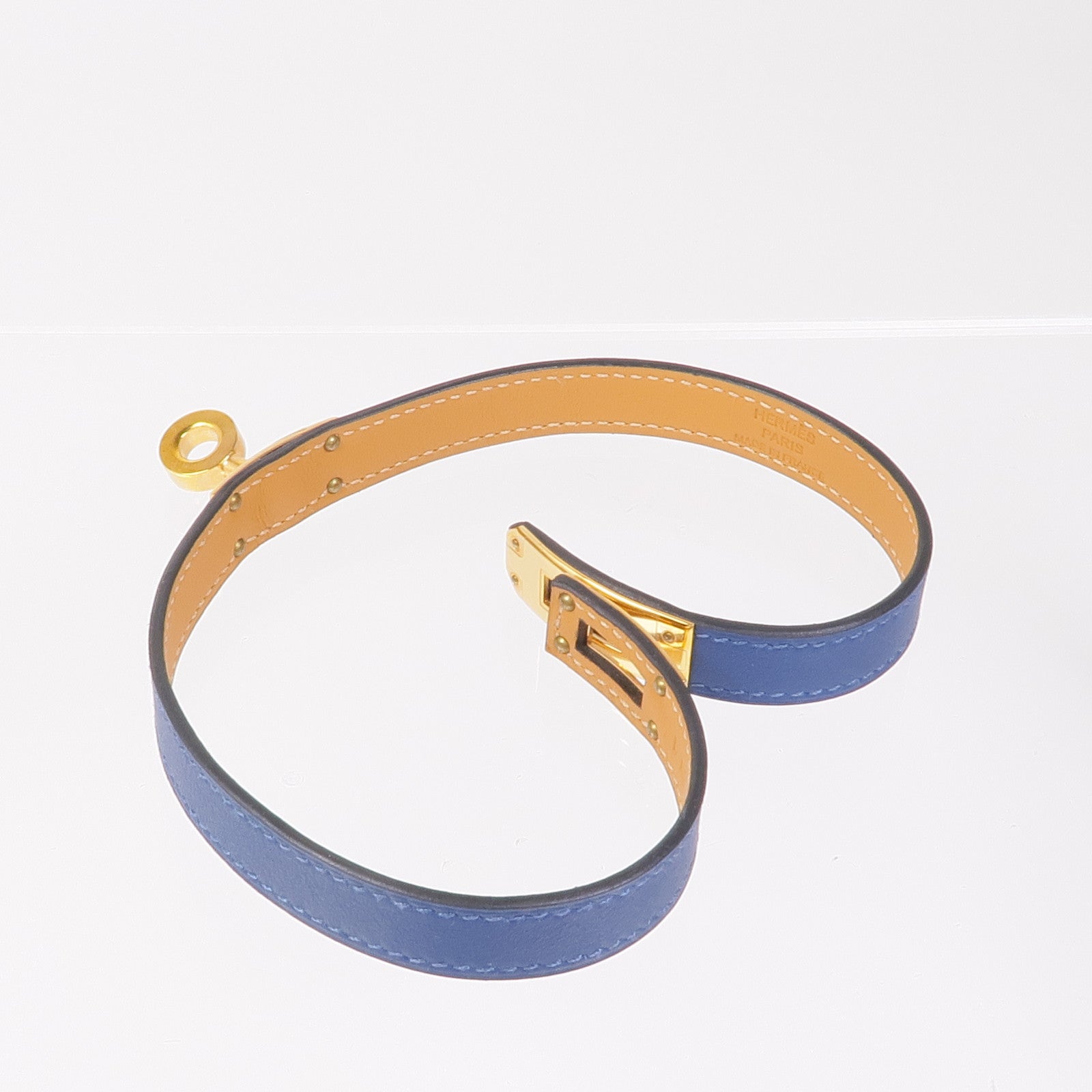 HERMES Swift皮革Kelly Double Tour Bracelet手鏈S7 Bleu De Galice