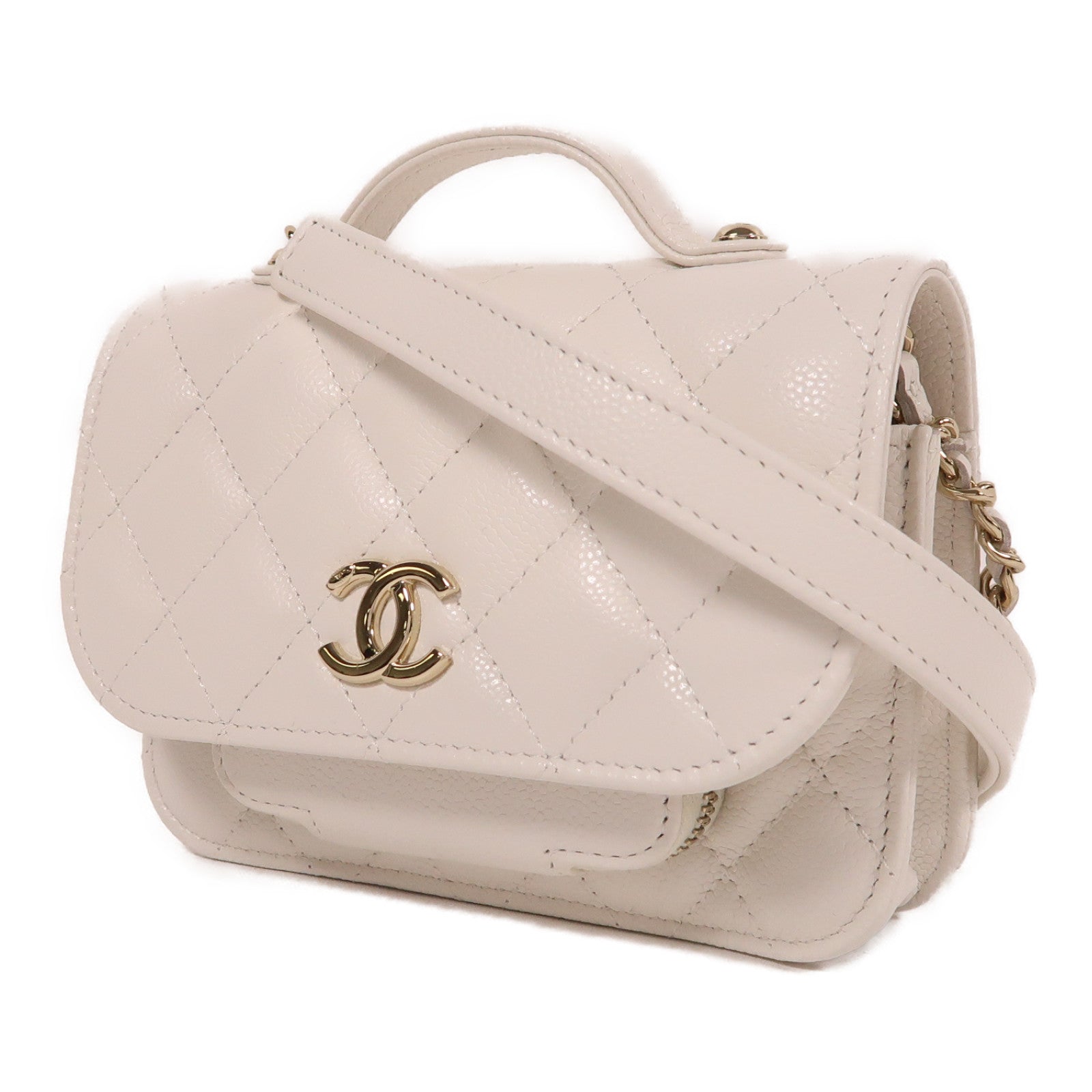 CHANEL 牛皮皮革2 Way Shoulder金扣手挽肩背兩用袋