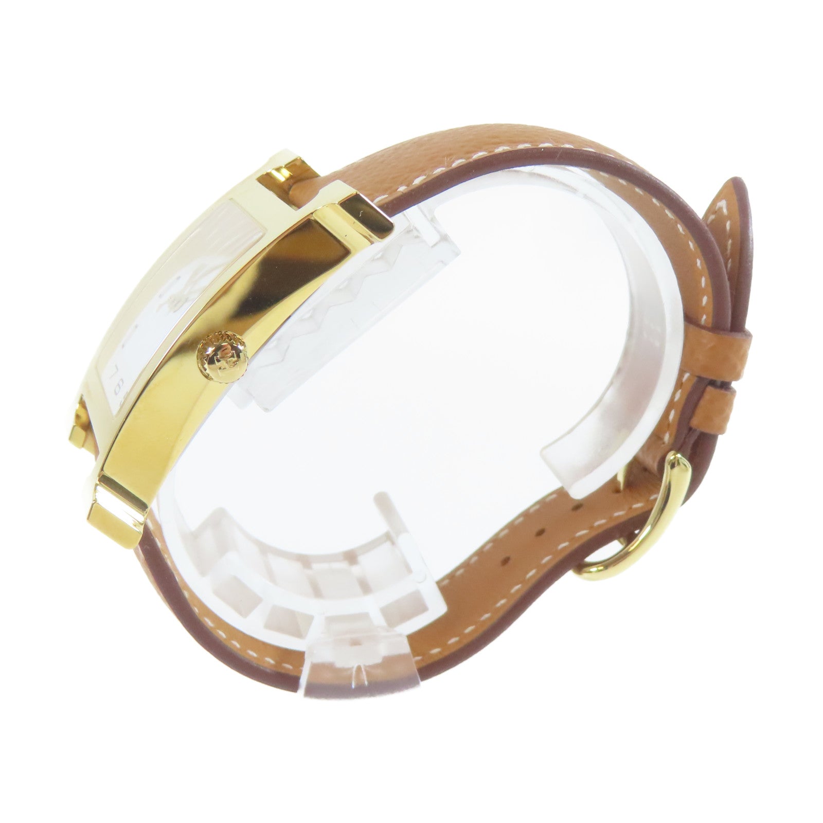 HERMES 皮革/不鏽鋼H watch手錶白色#18cm