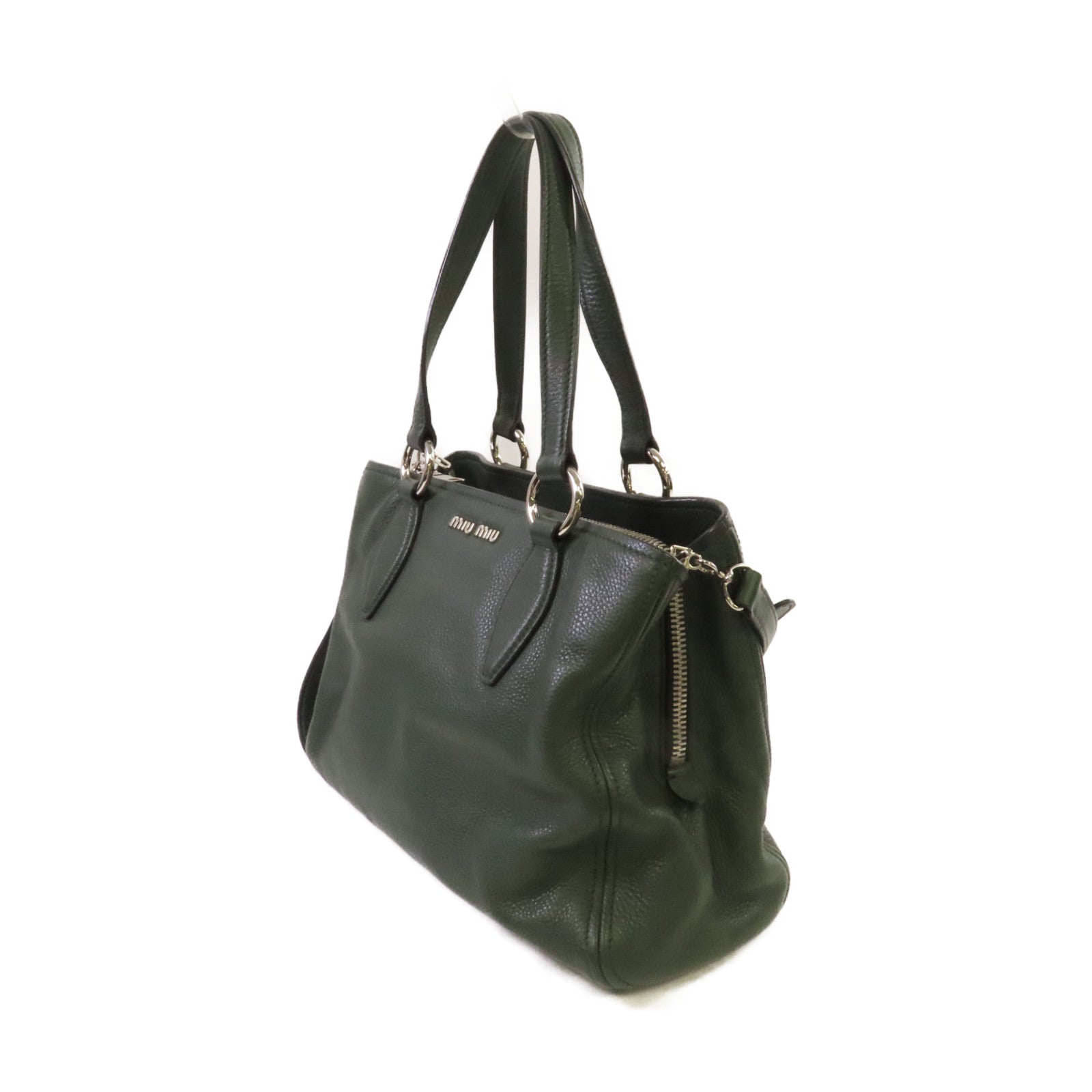 Miu Miu 牛皮皮革2Way Shoulder Bag銀扣手挽肩背兩用袋綠色