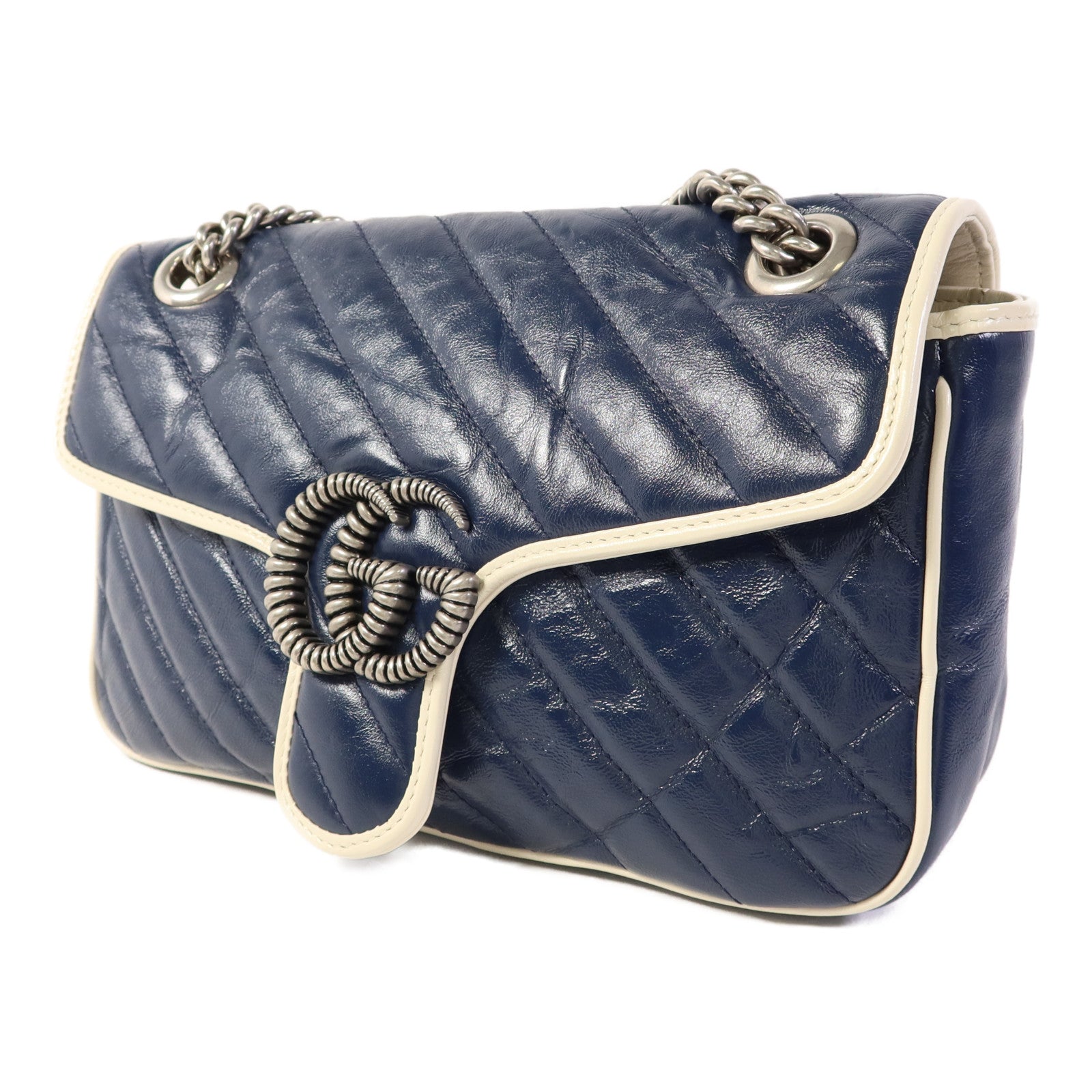 GUCCI 牛皮皮革GG Marmont Shoulder Bag銀扣鏈帶肩背袋