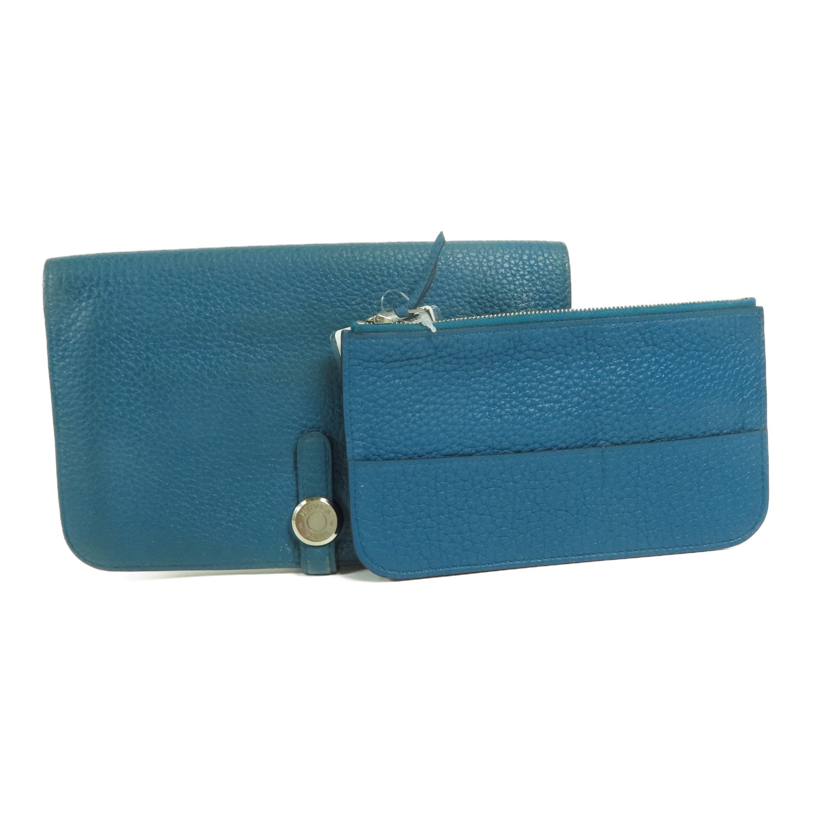 HERMES Togo皮革Dogon Wallet銀扣長錢包Bleu Izmir