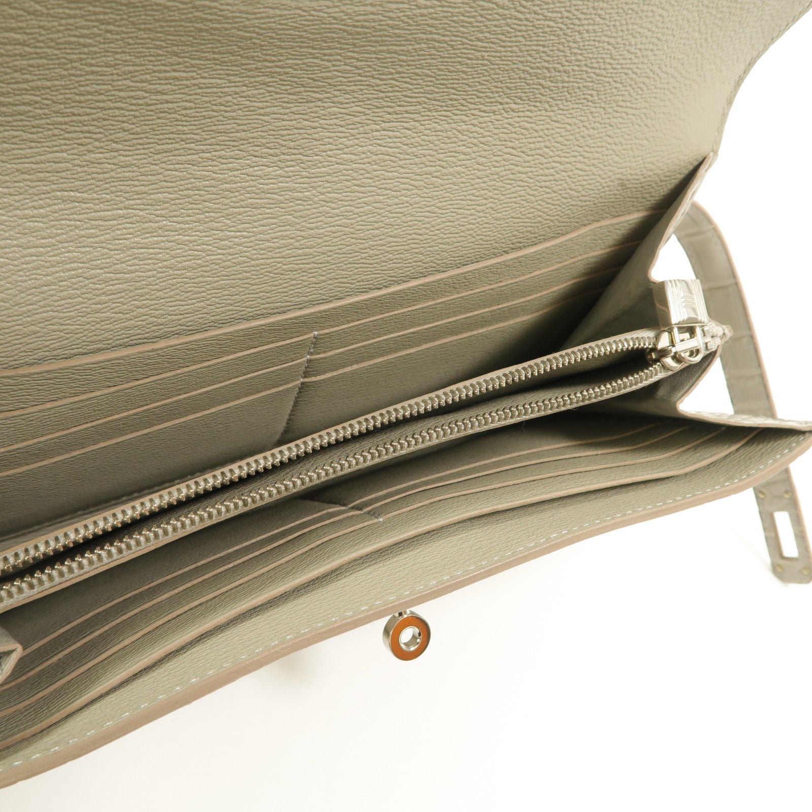 HERMES Alligator Matte皮革Kelly Wallet長錢包Gris Perle